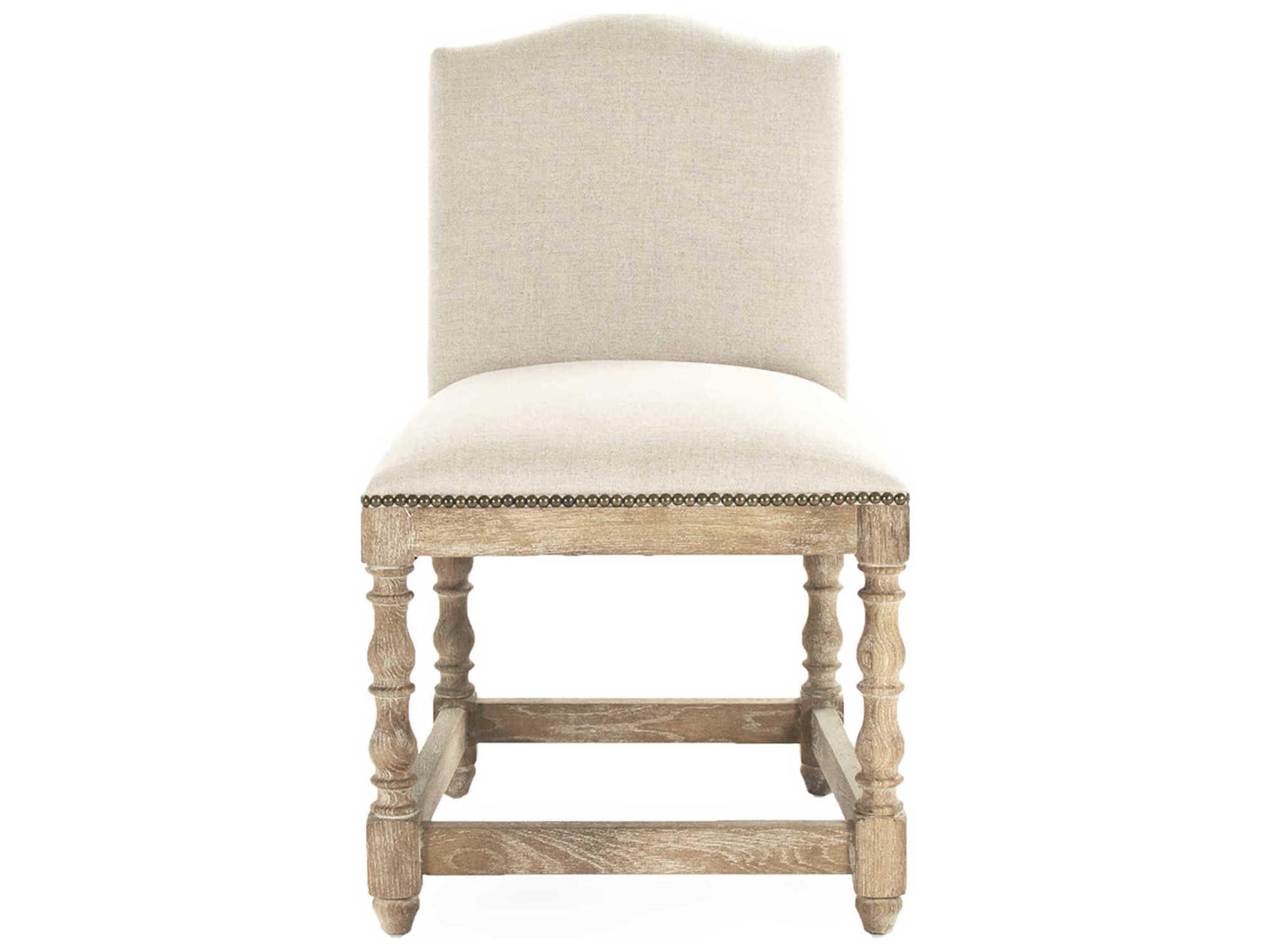 Zentique Aria Oak Wood Beige Upholstered Side Dining Chair