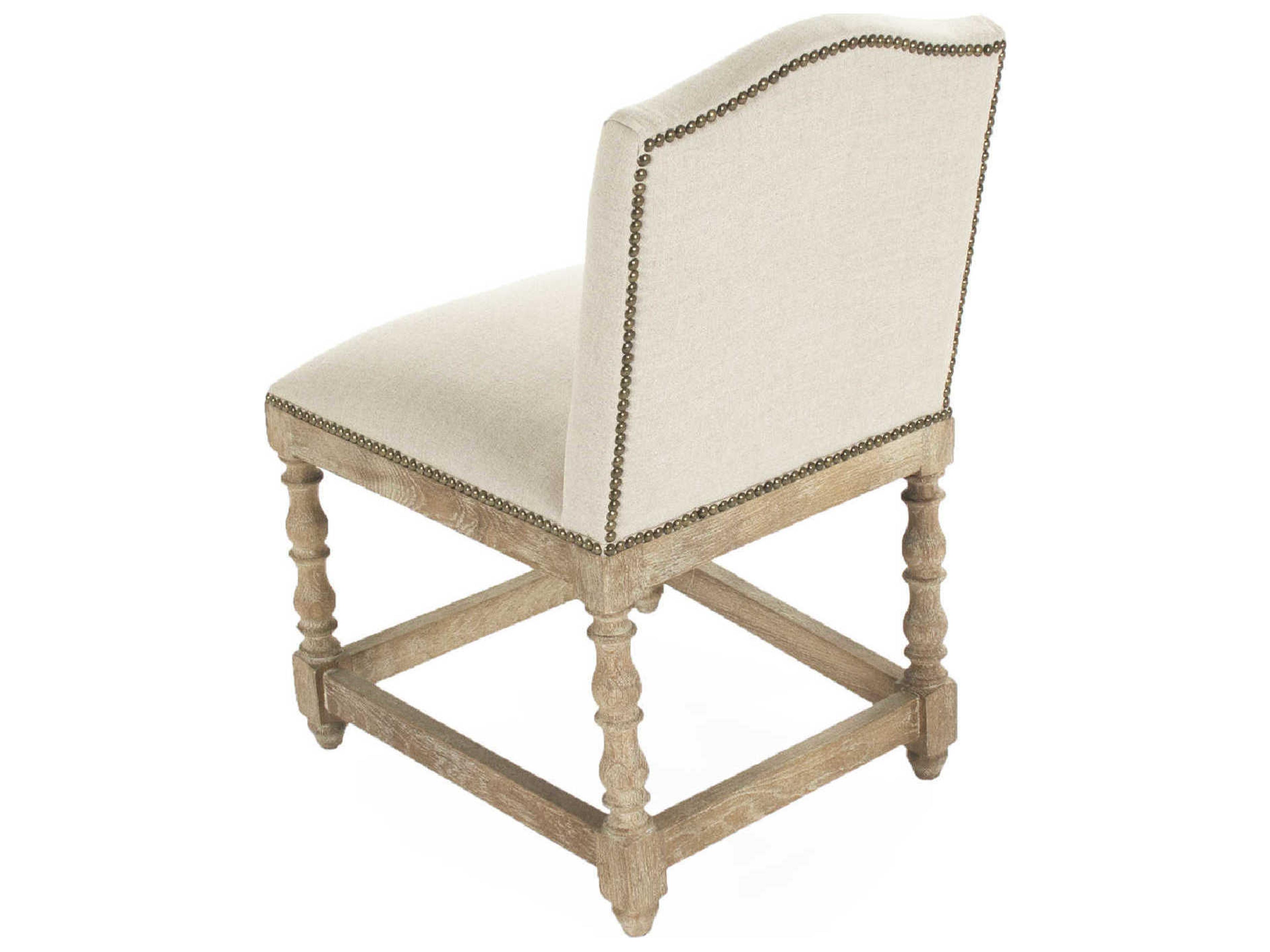 Zentique Aria Oak Wood Beige Upholstered Side Dining Chair