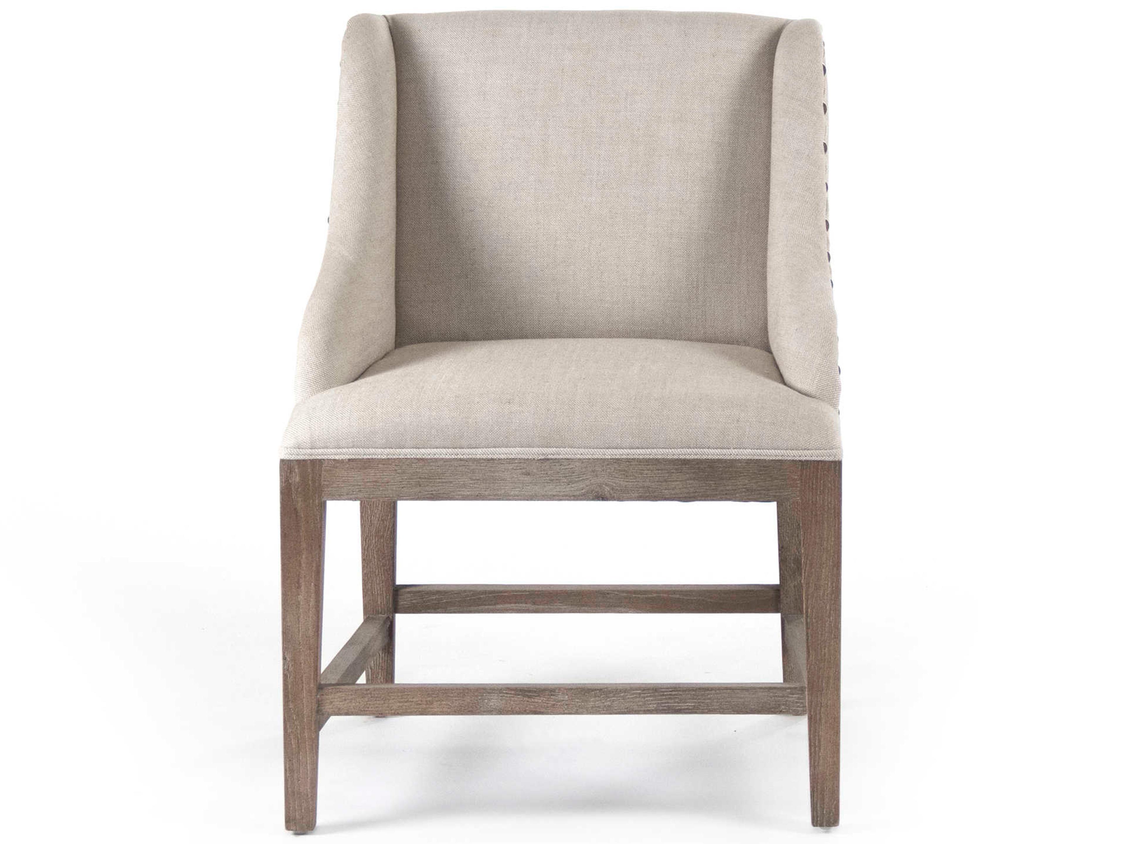 Zentique Oak Wood Beige Upholstered Arm Dining Chair