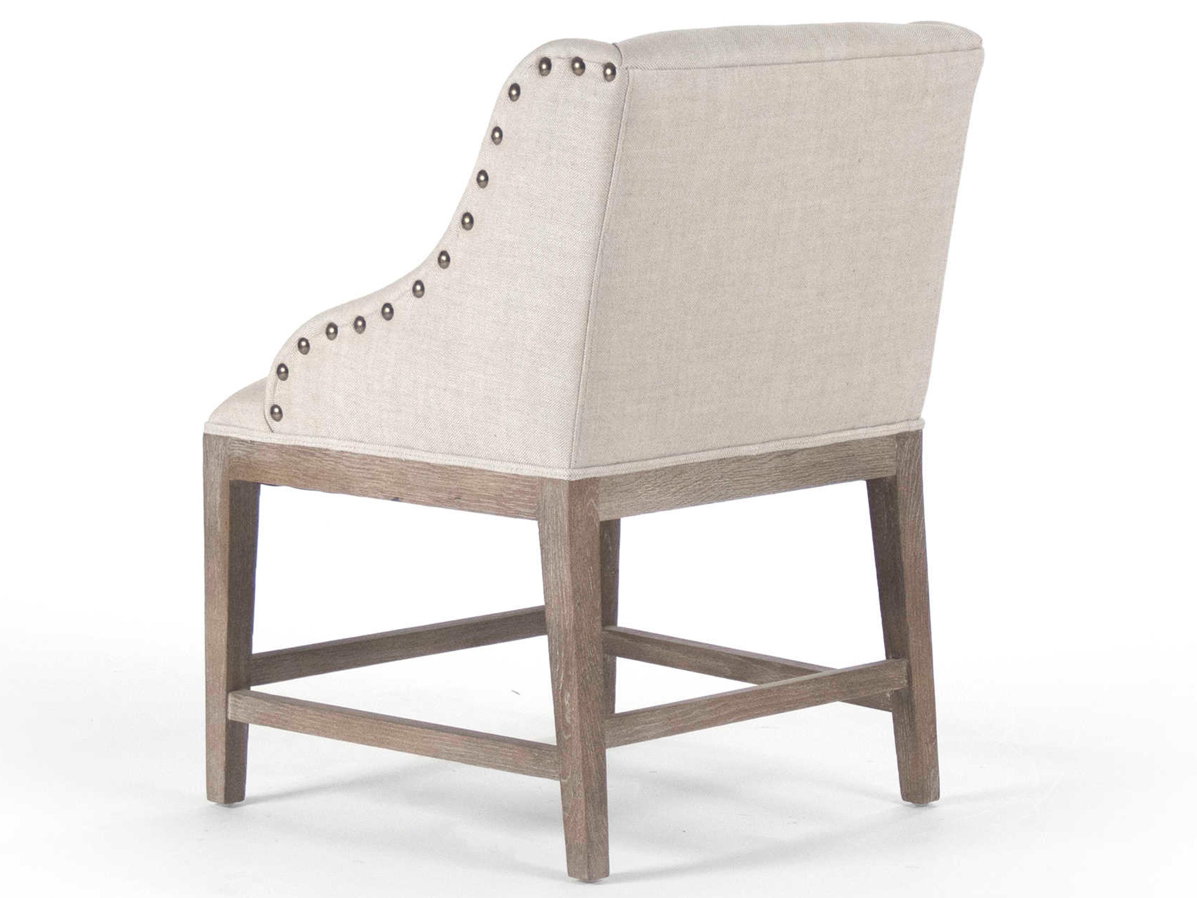 Zentique Oak Wood Beige Upholstered Arm Dining Chair