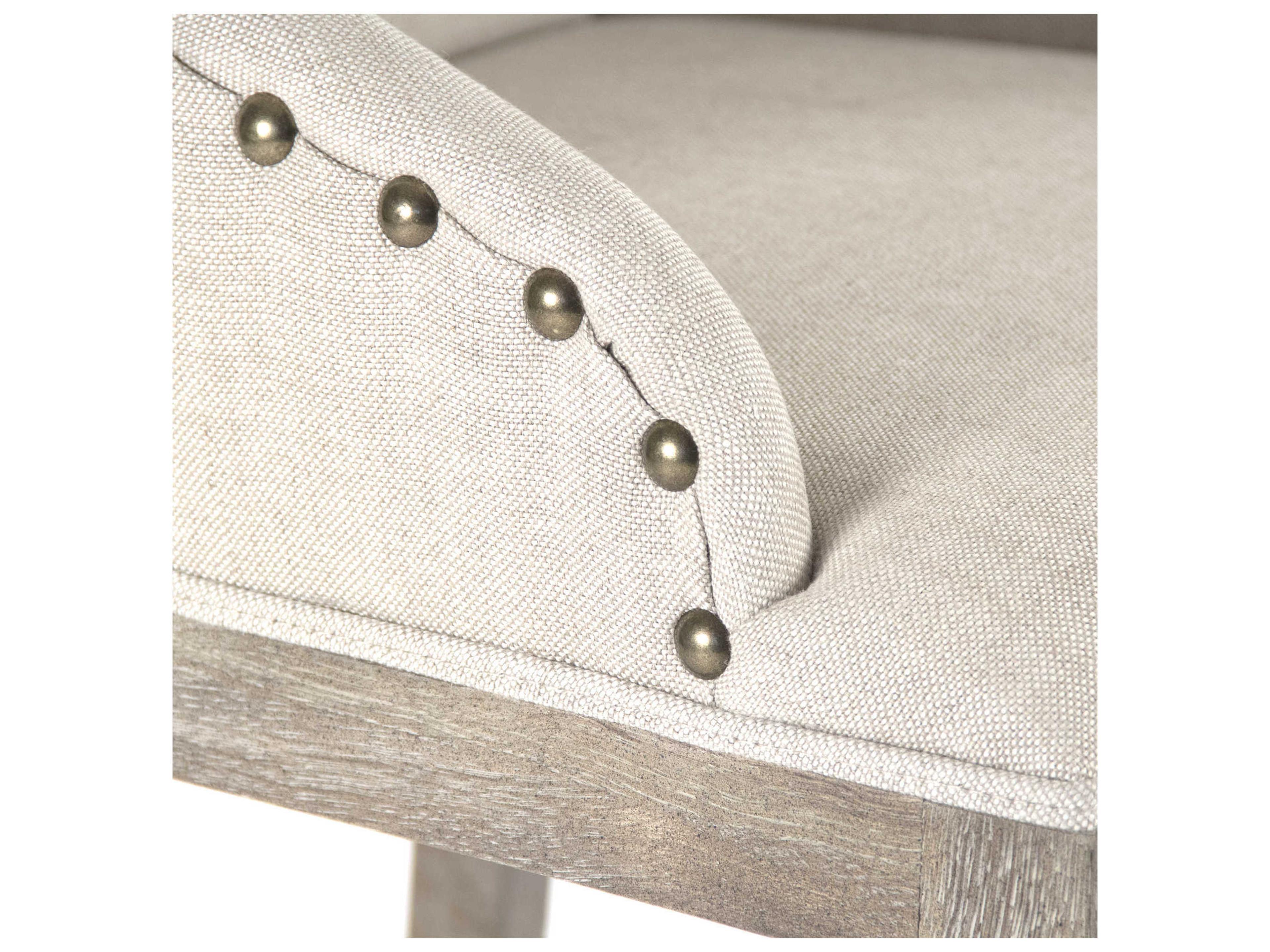 Zentique Upholstered Oak Wood Natural Linen Bar Stool