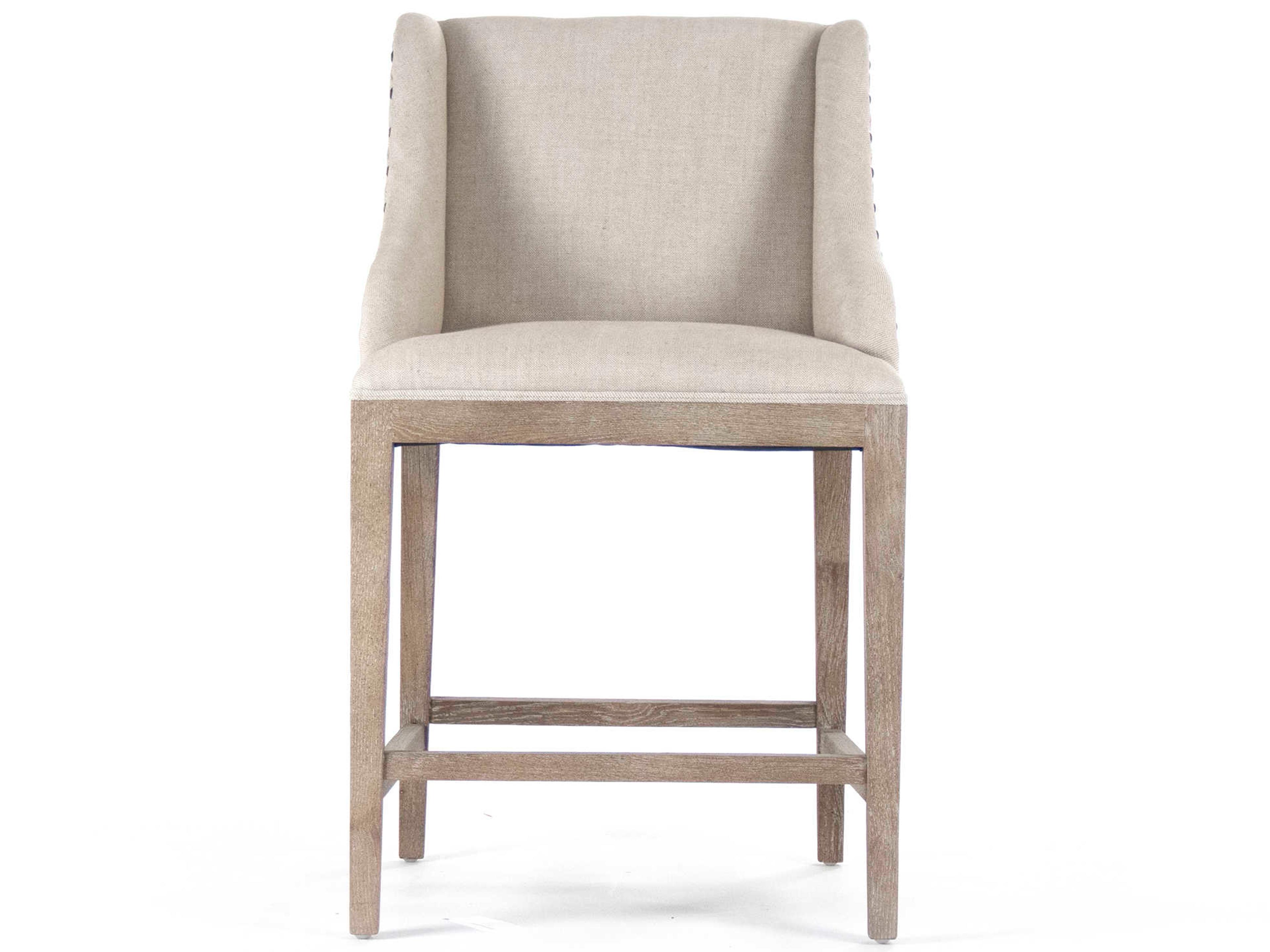 Zentique Upholstered Oak Wood Natural Linen Counter Stool