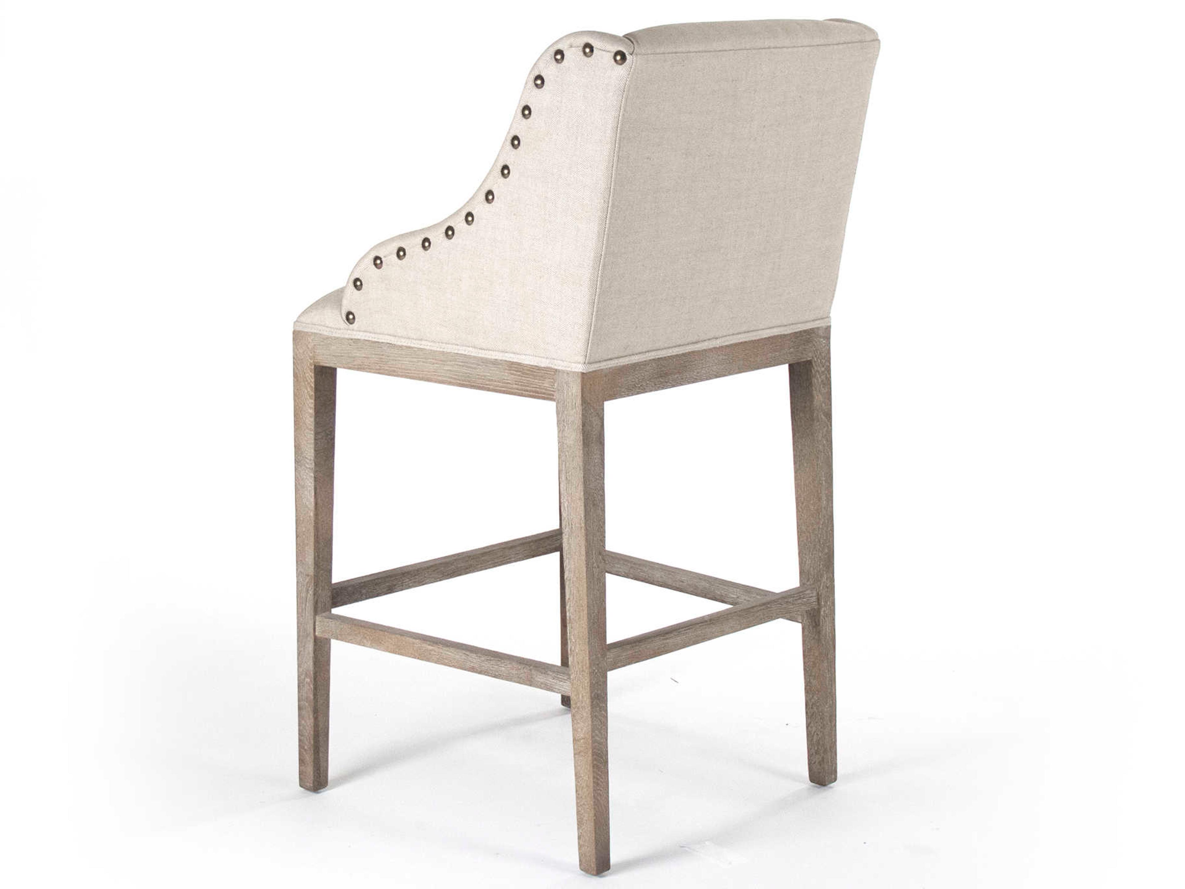 Zentique Upholstered Oak Wood Natural Linen Counter Stool