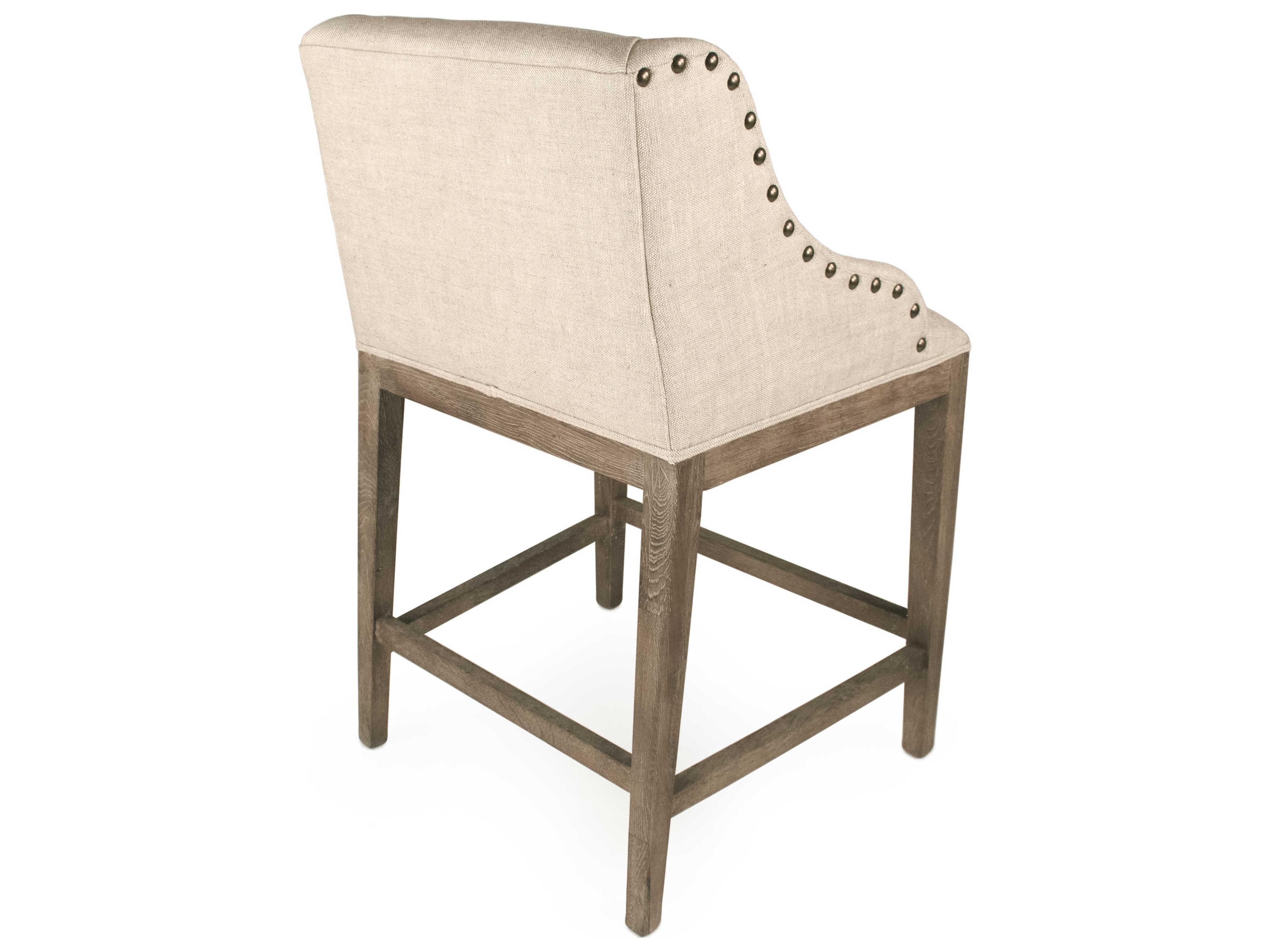 Zentique Connor Limed Grey Oak Natural Cream Linen Upholstered Wood Counter Stool