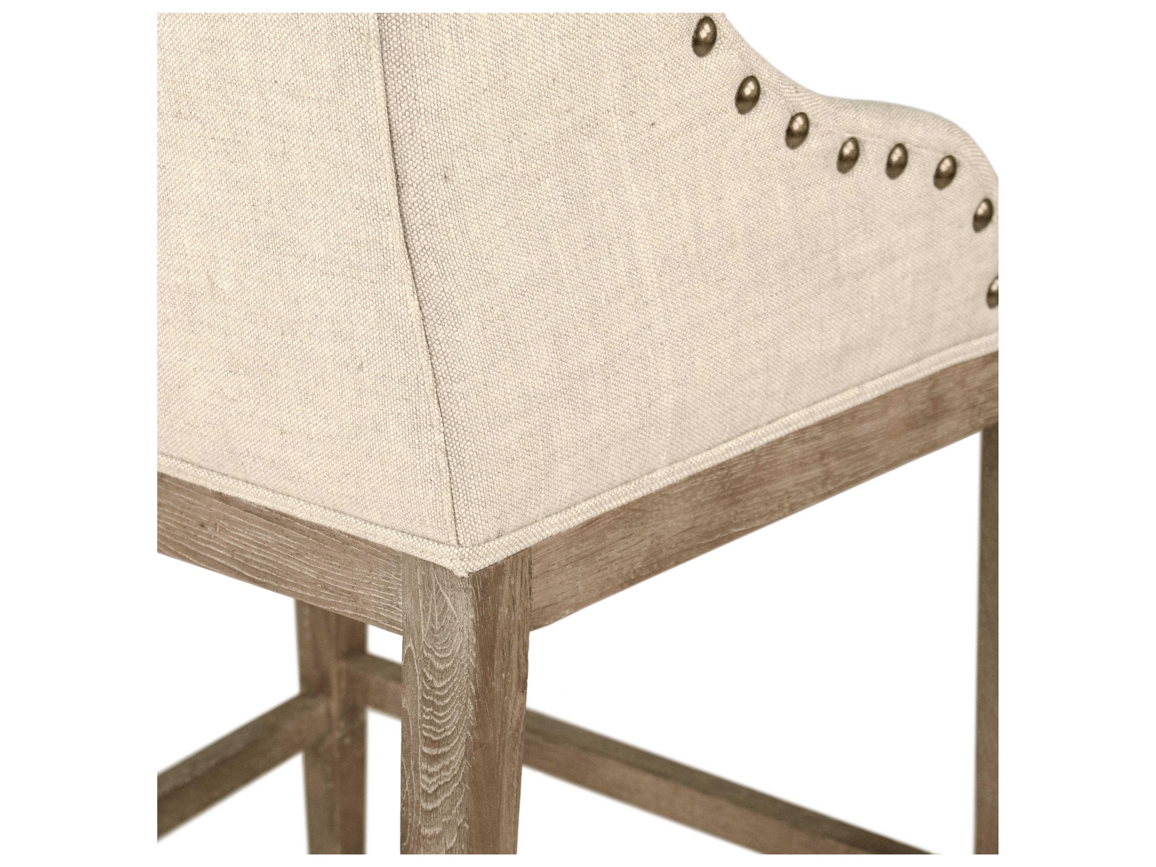 Zentique Connor Limed Grey Oak Natural Cream Linen Upholstered Wood Counter Stool