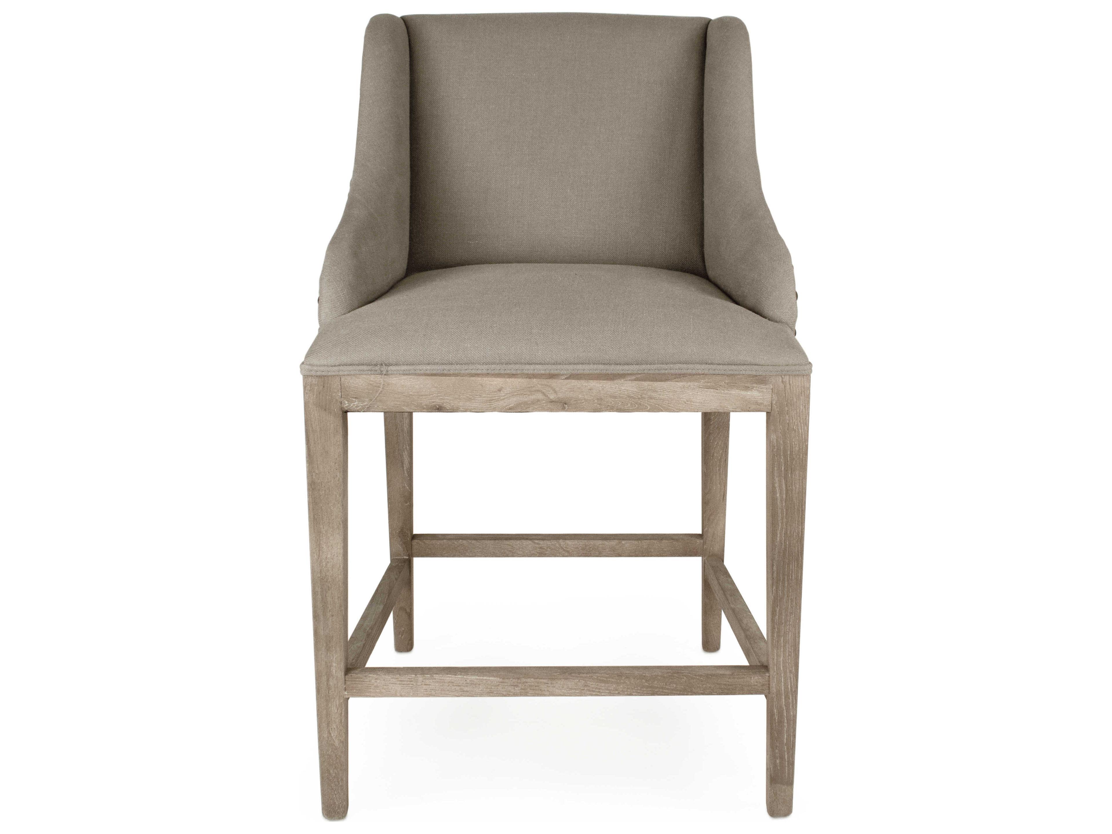 Connor Limed Grey Oak Linen Upholstered Wood Counter Stool