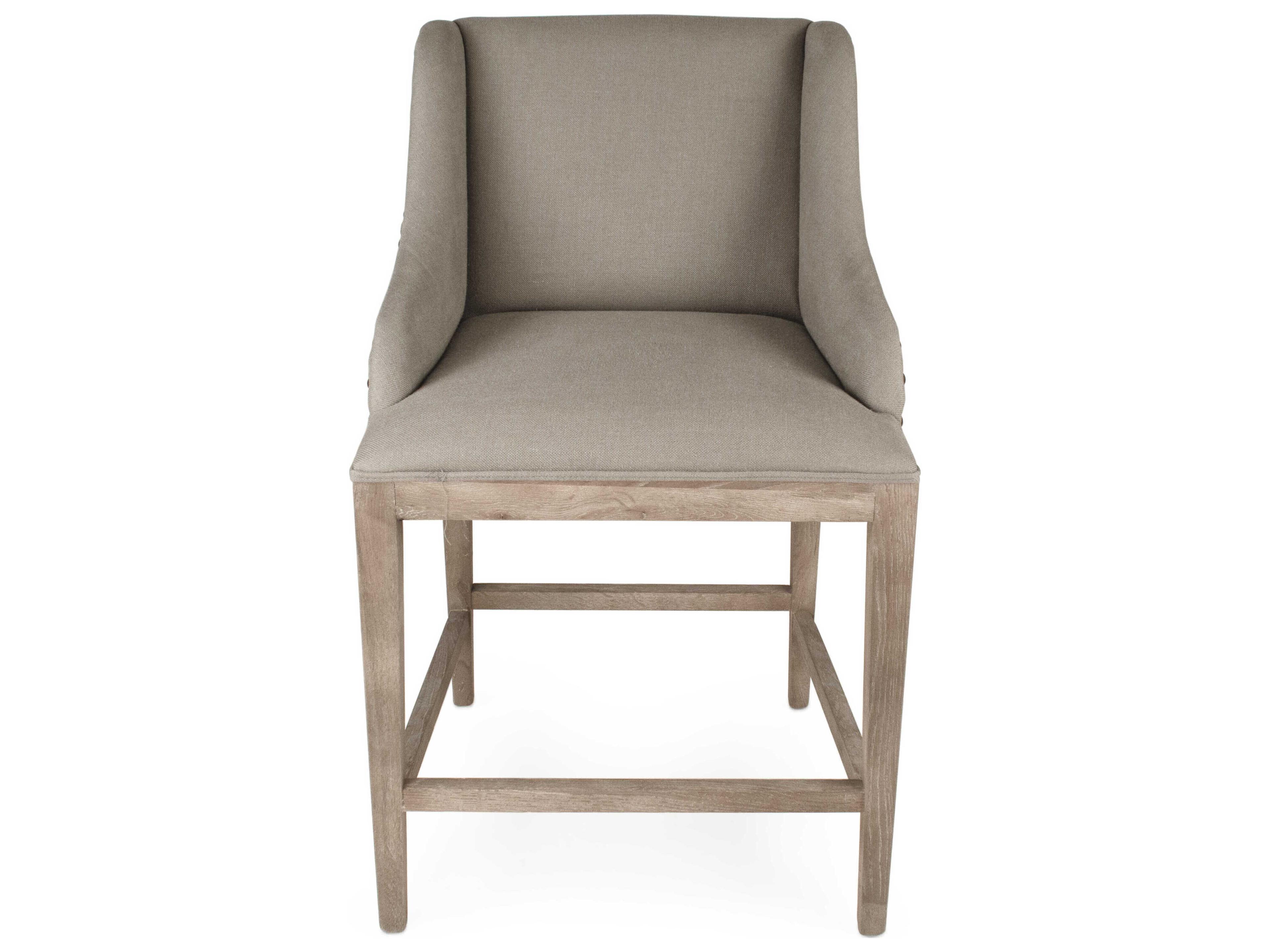 Zentique Connor Limed Grey Oak Linen Upholstered Wood Counter Stool