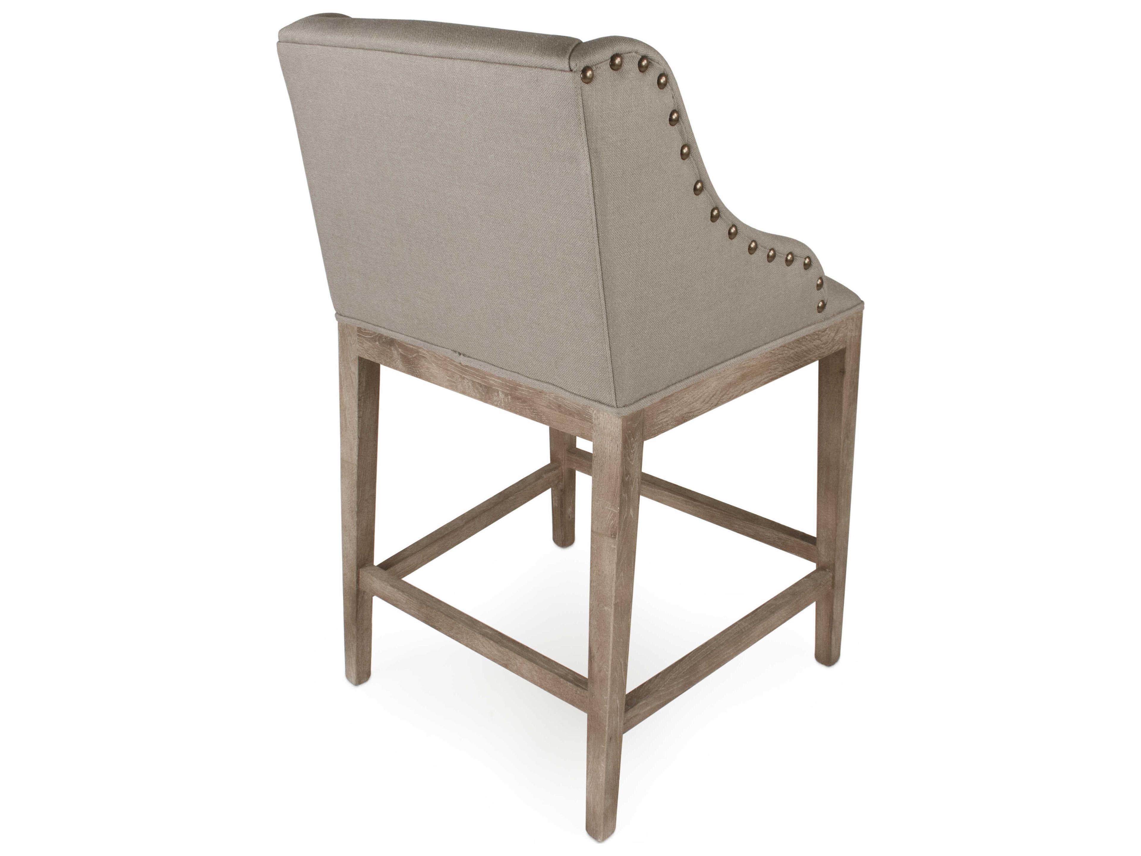 Zentique Connor Limed Grey Oak Linen Upholstered Wood Counter Stool