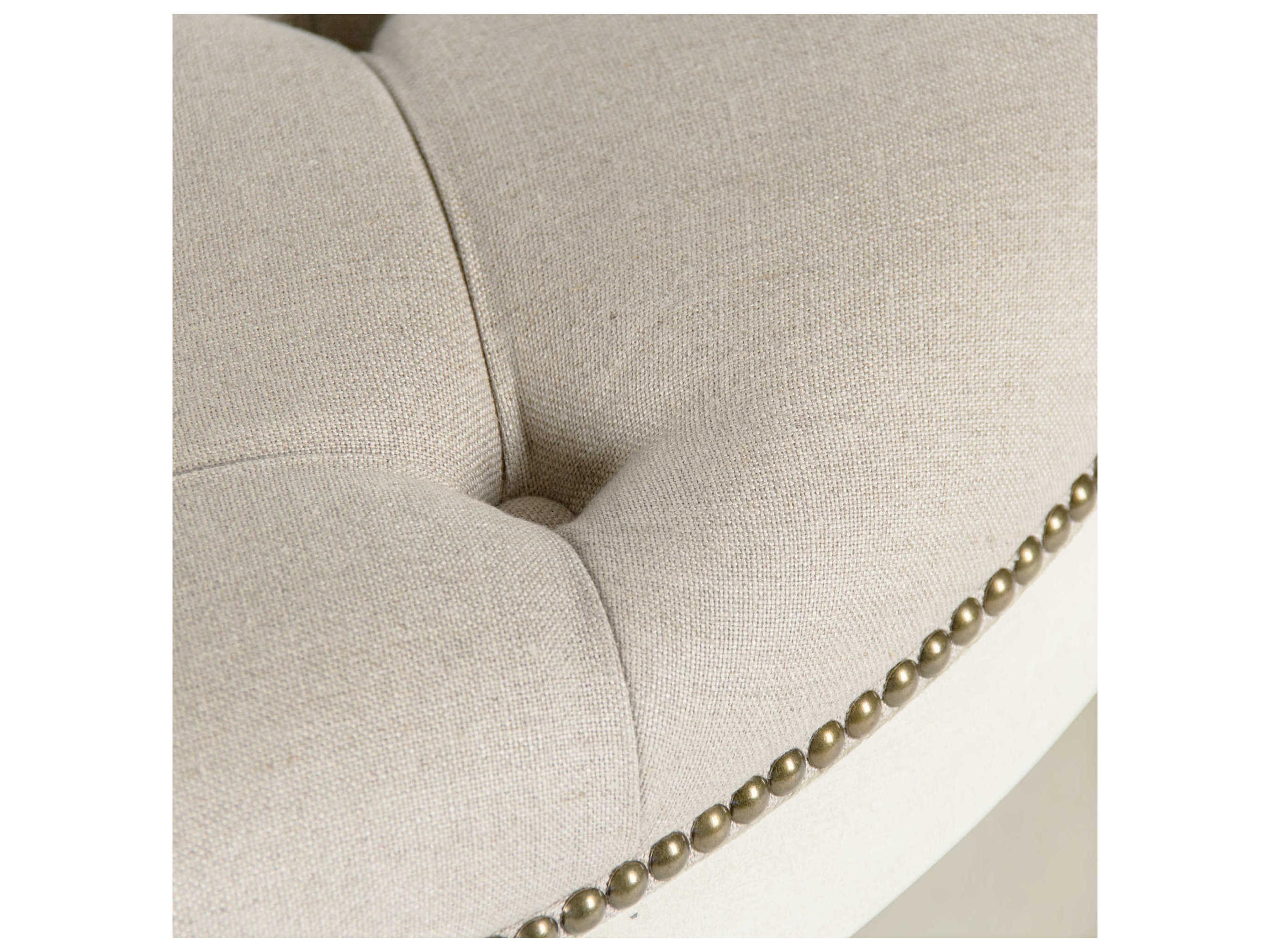 Zentique Distressed Ivory Cream Upholstered Ottoman