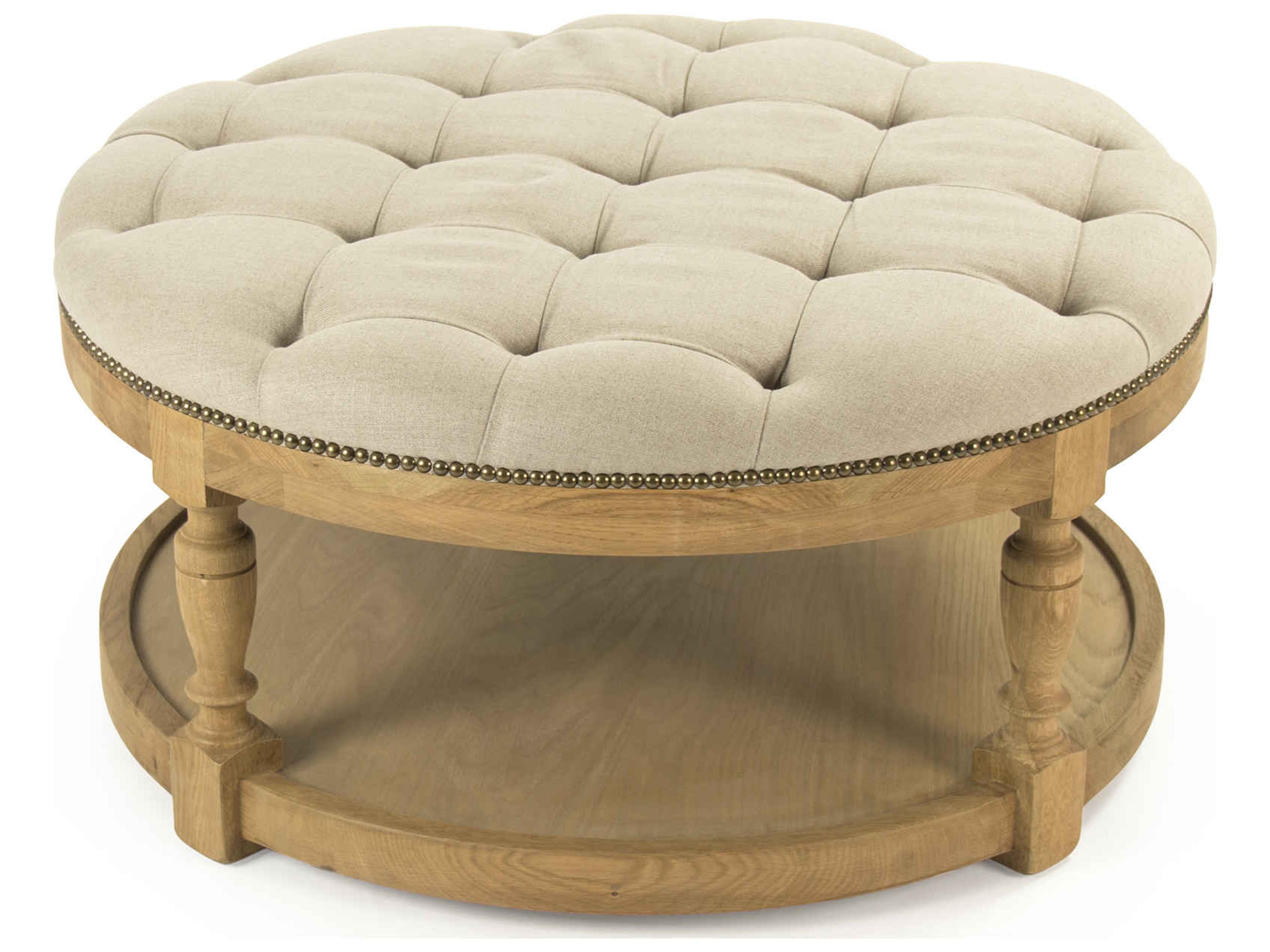 Tammy Natrual Oak Natural Linen Beige Upholstered Ottoman