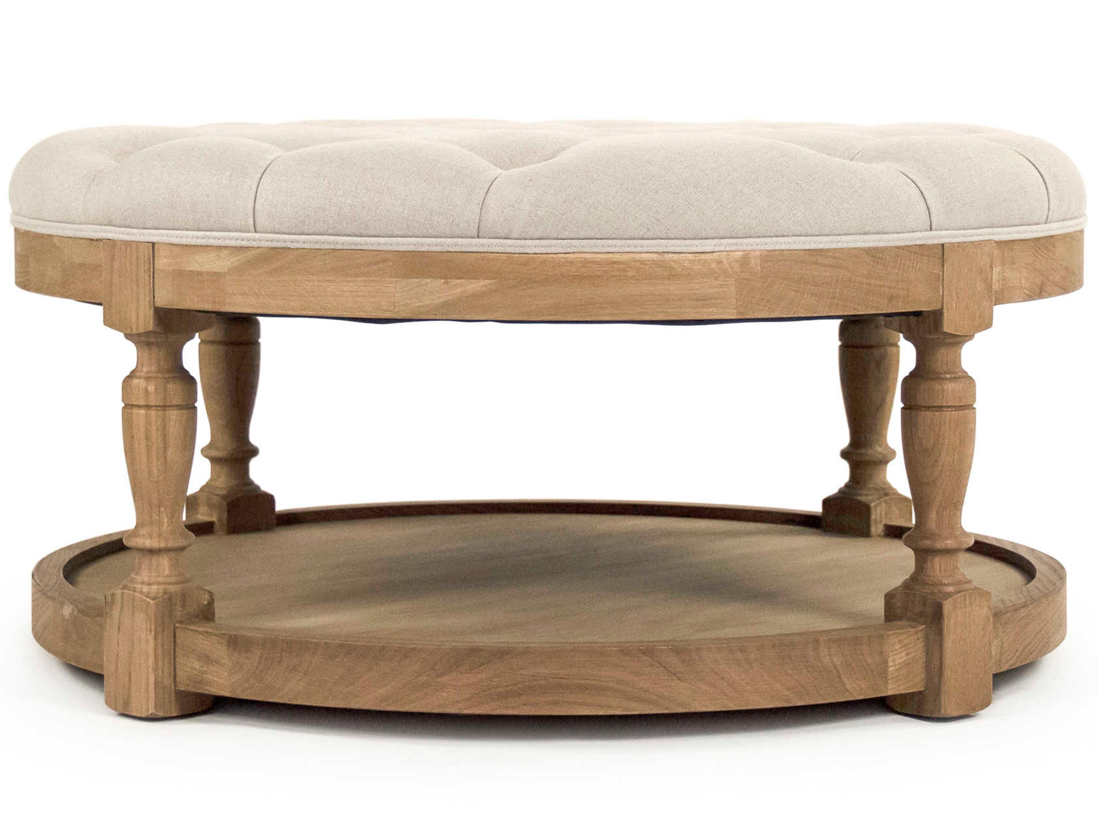 Zentique Natural Oak Cream Upholstered Ottoman