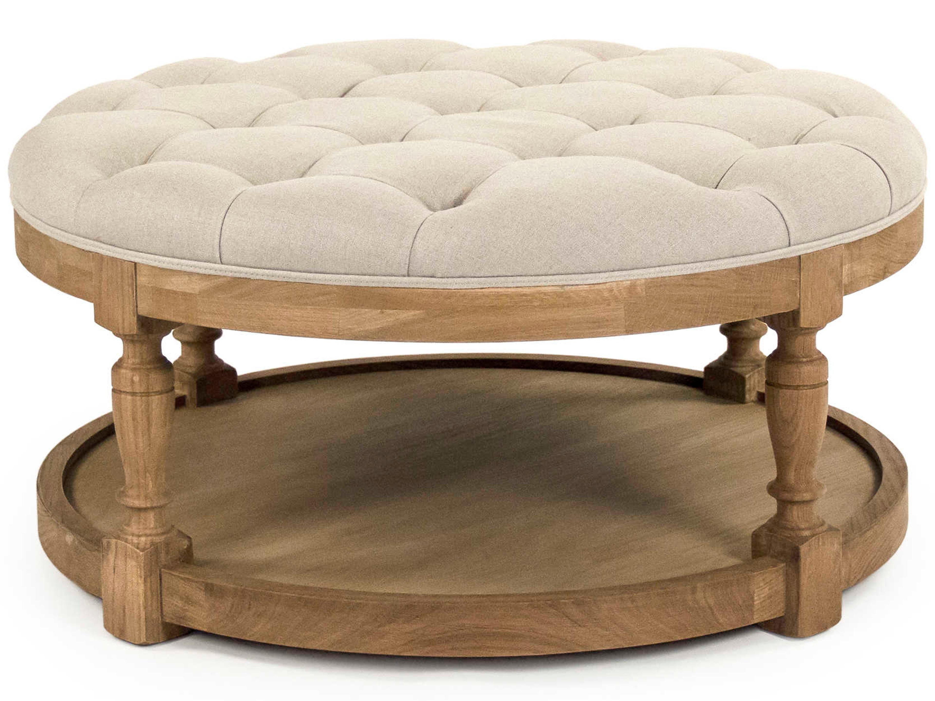Zentique Natural Oak Cream Upholstered Ottoman