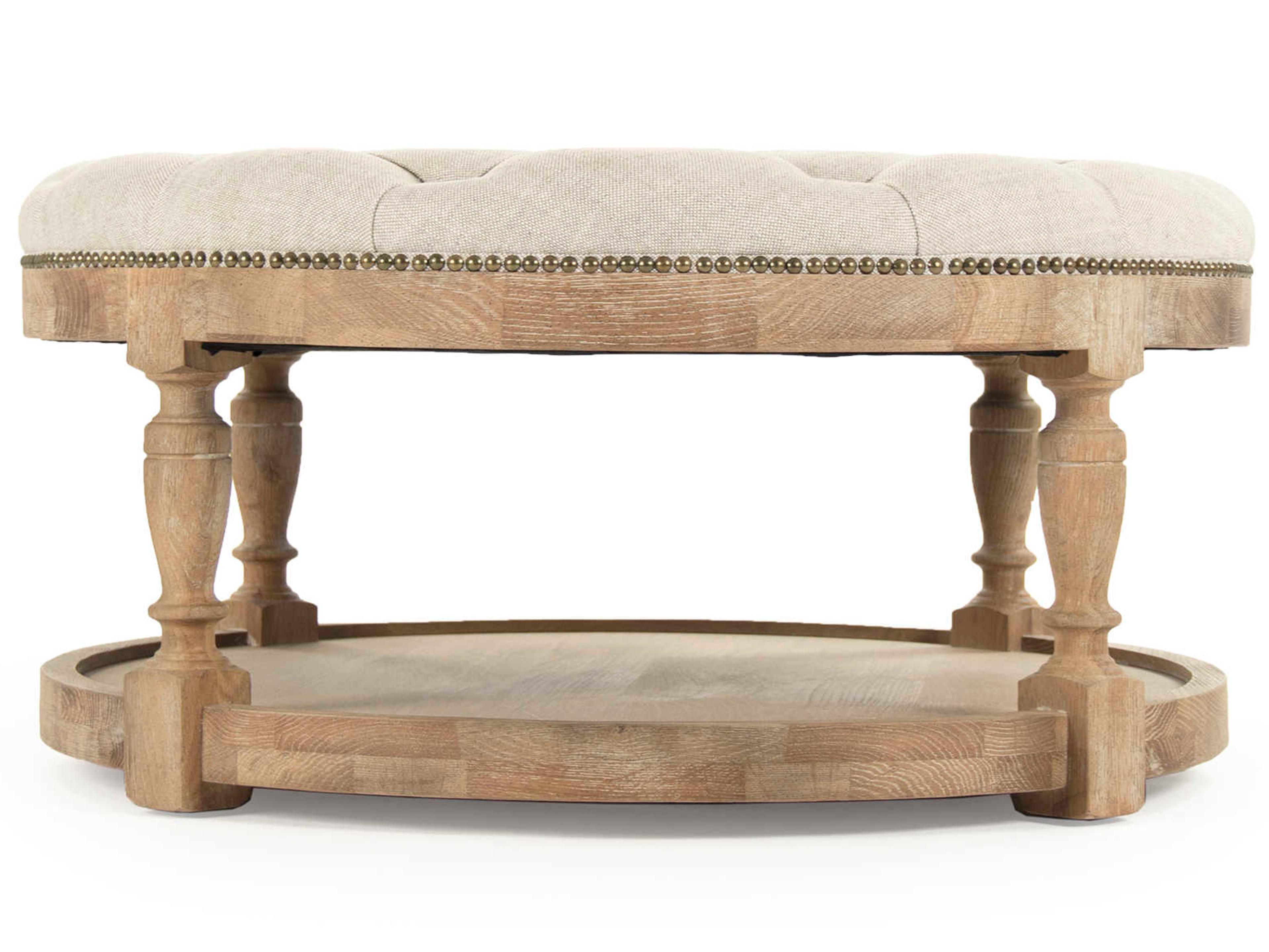 Zentique Limed Grey Oak Cream Upholstered Ottoman