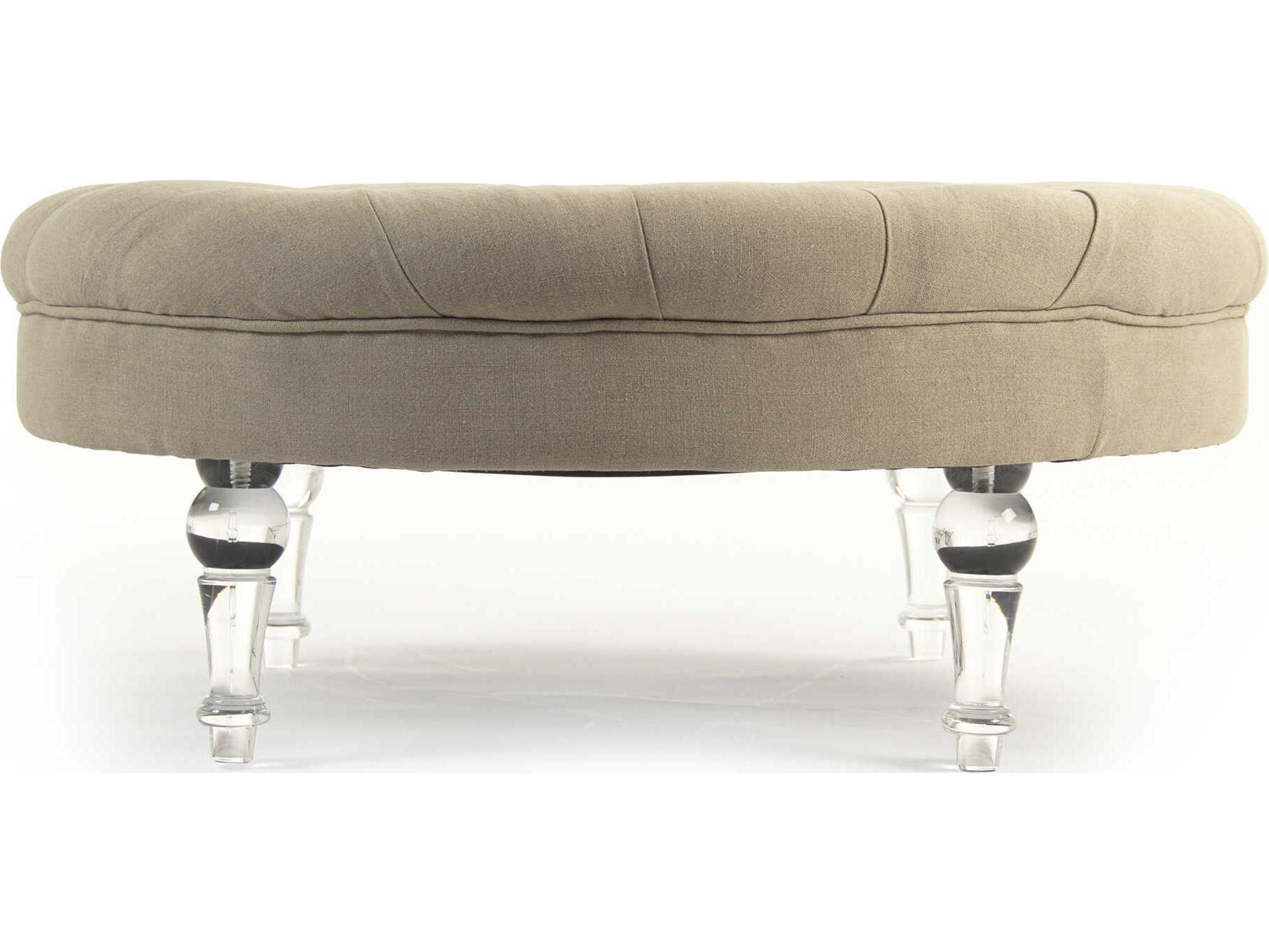 Zentique Adalene Tan Linen Cream Upholstered Ottoman