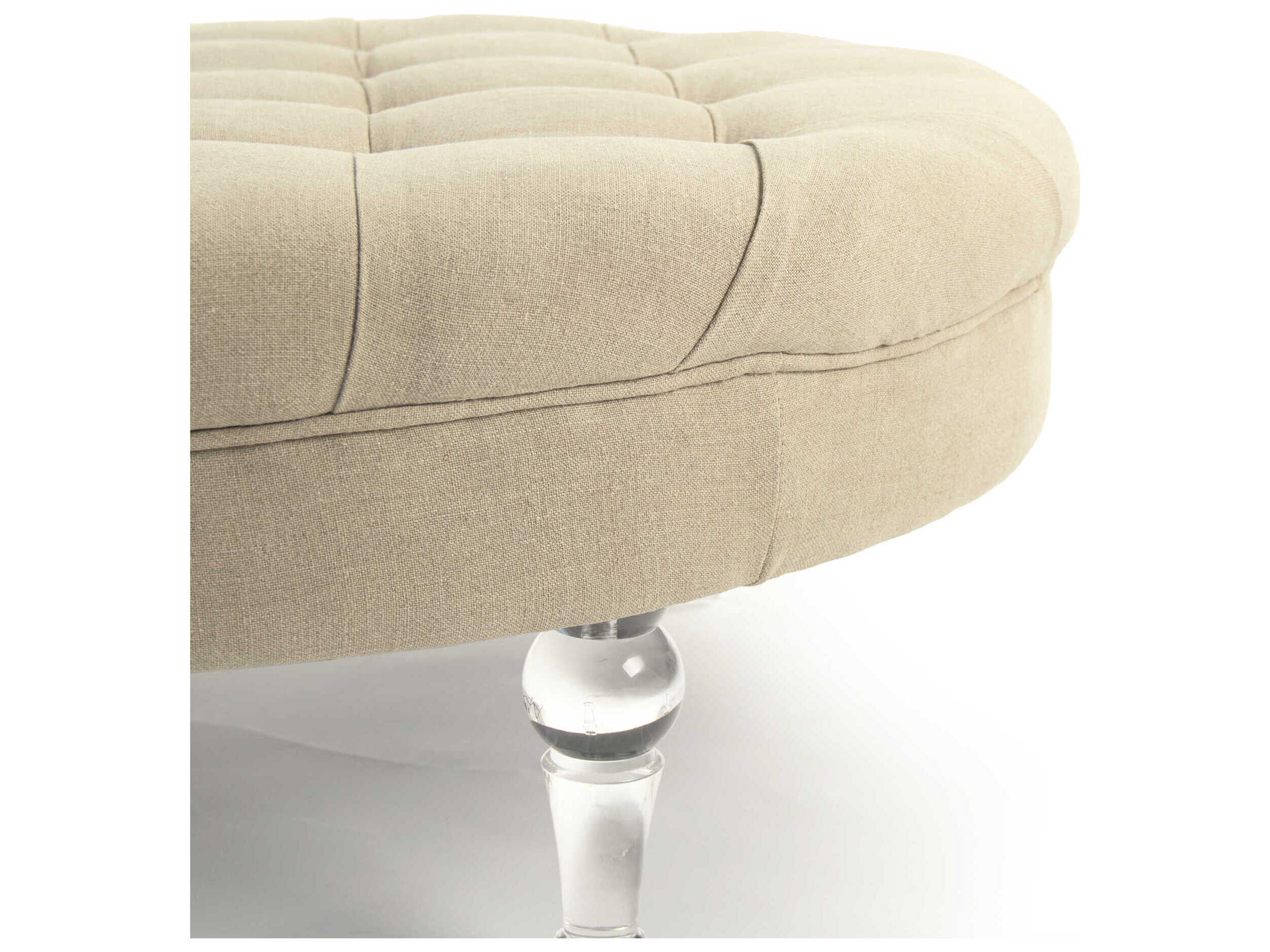 Zentique Adalene Tan Linen Cream Upholstered Ottoman