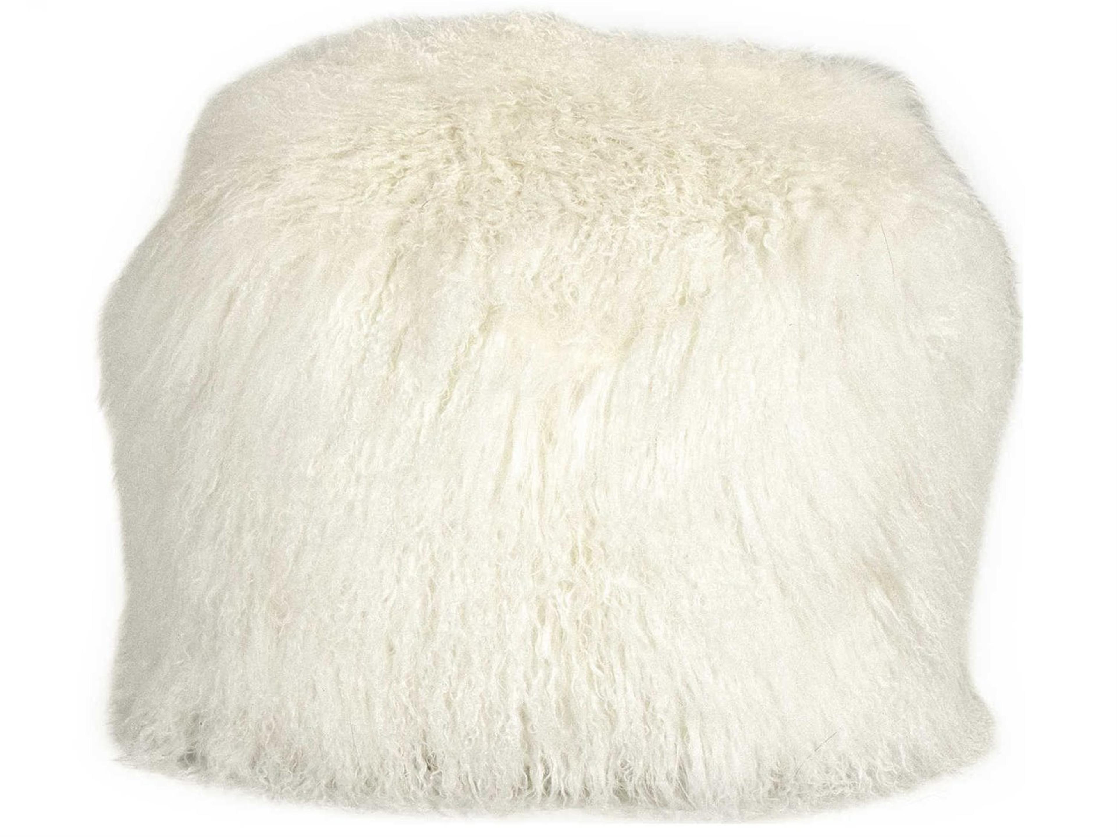 Zentique Tibetan White Lamb Fur Pouf