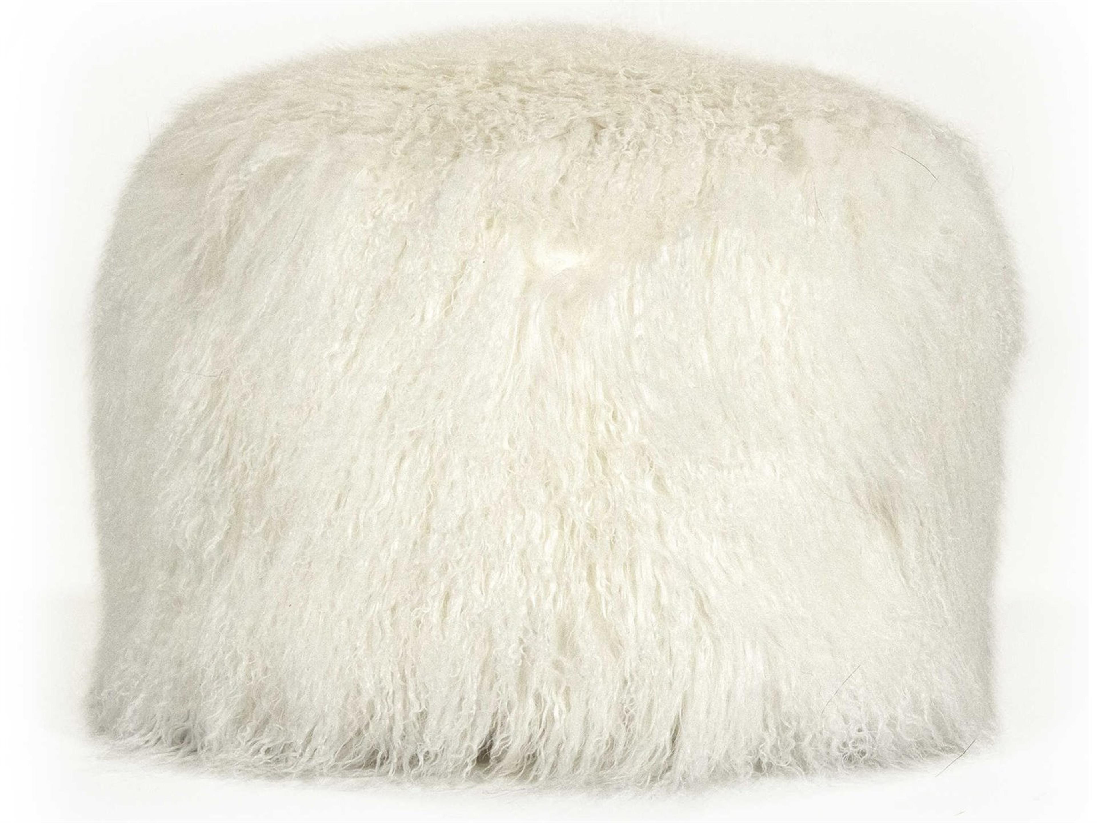 Zentique Tibetan White Lamb Fur Pouf