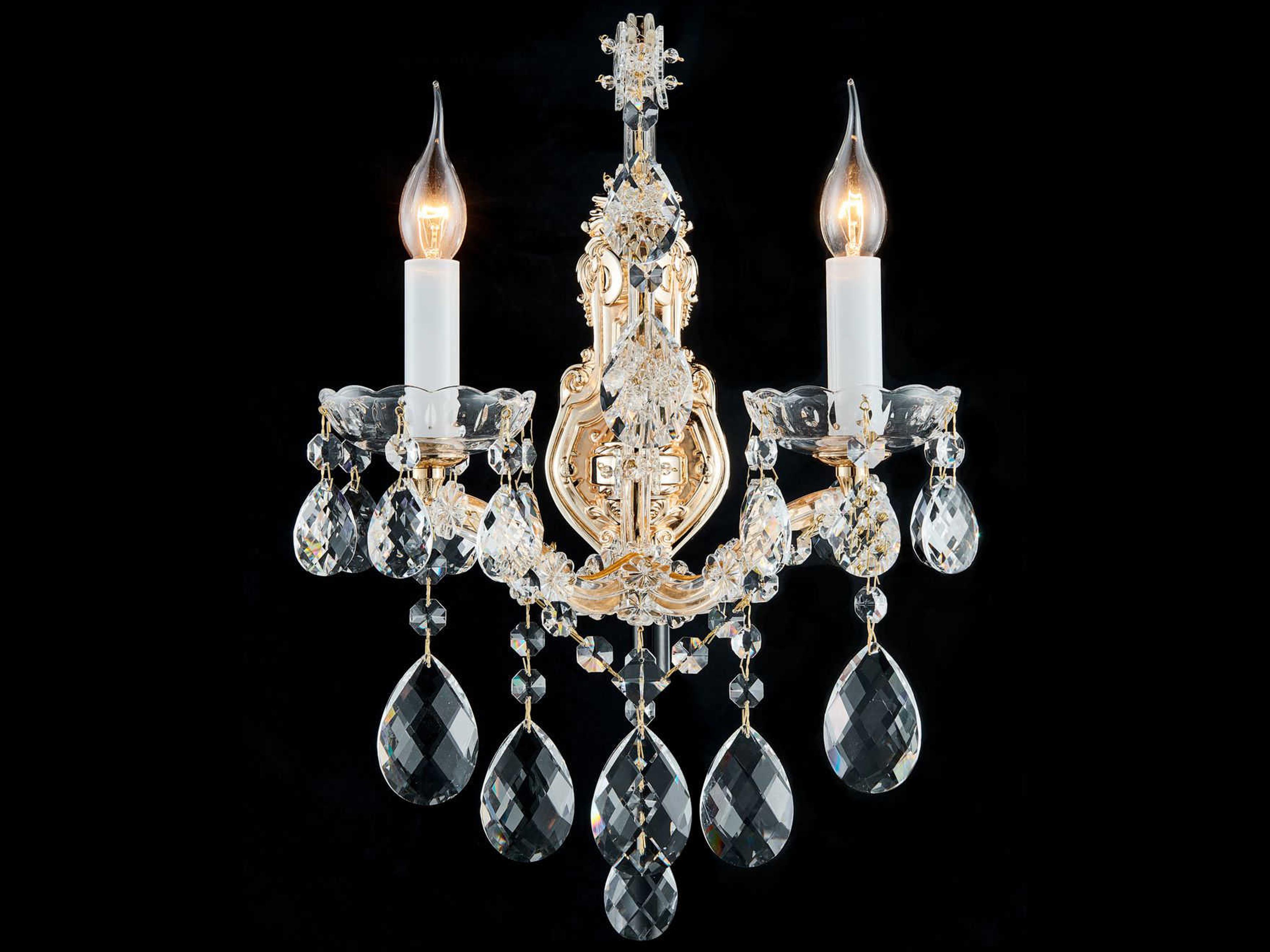 La Scala 2-Light Gold Clear Crystal Glass Wall Sconce