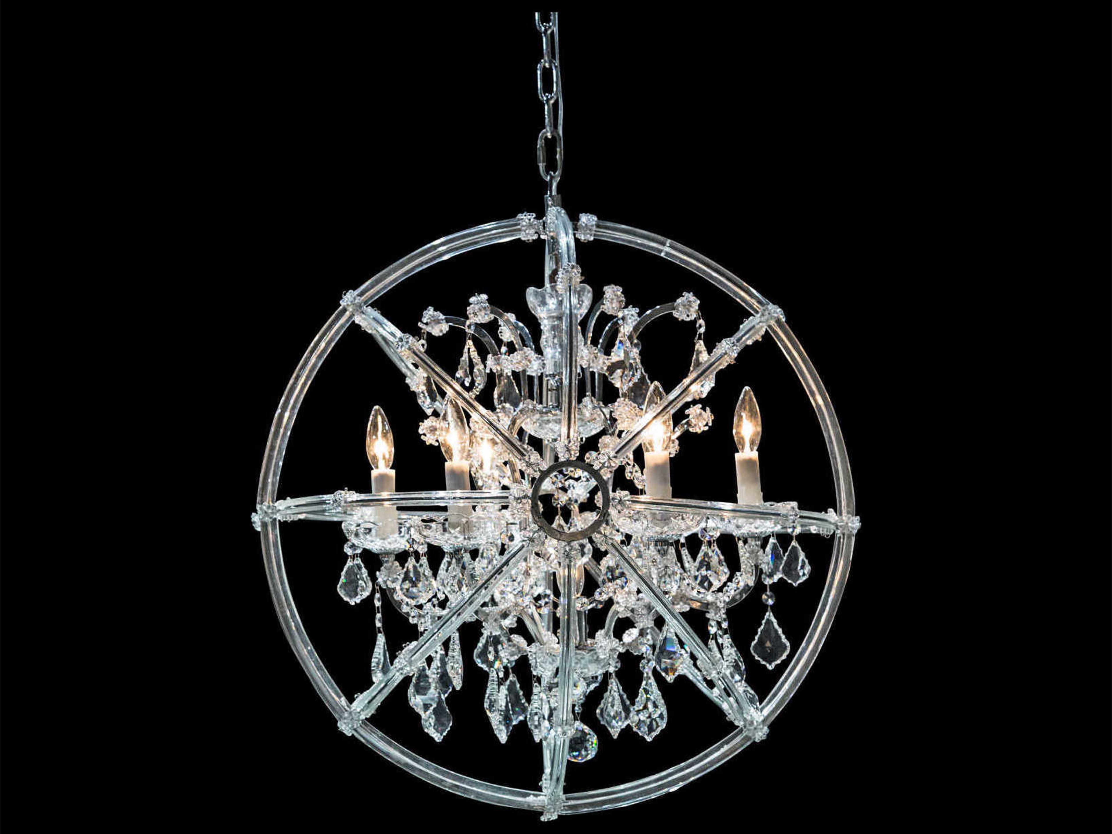 Michael Amini Pena 6-Light Chrome Clear Crystal Glass Candelabra Round Chandelier