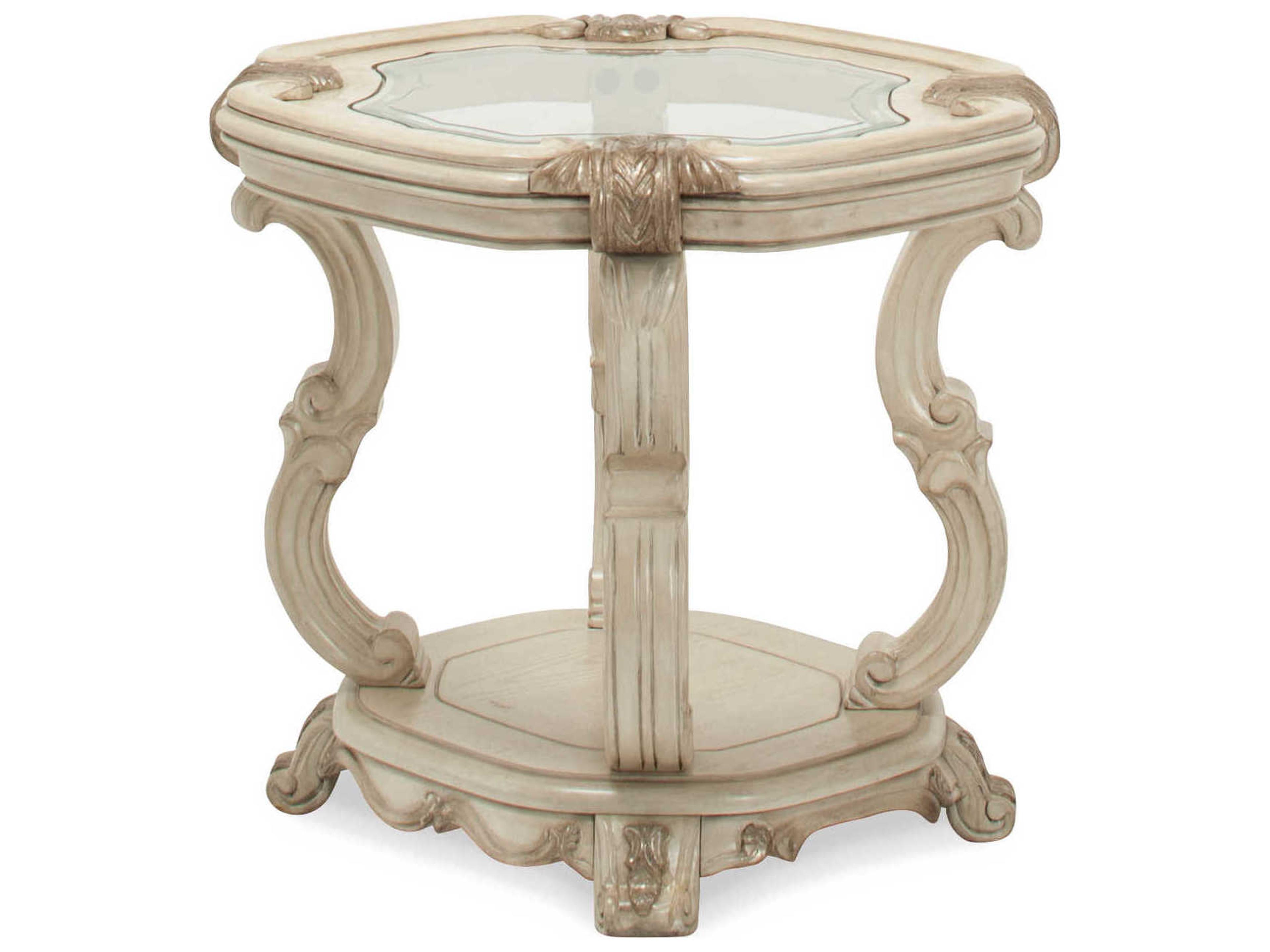 Gilded Round Glass Champagne Antique Platinum End Table
