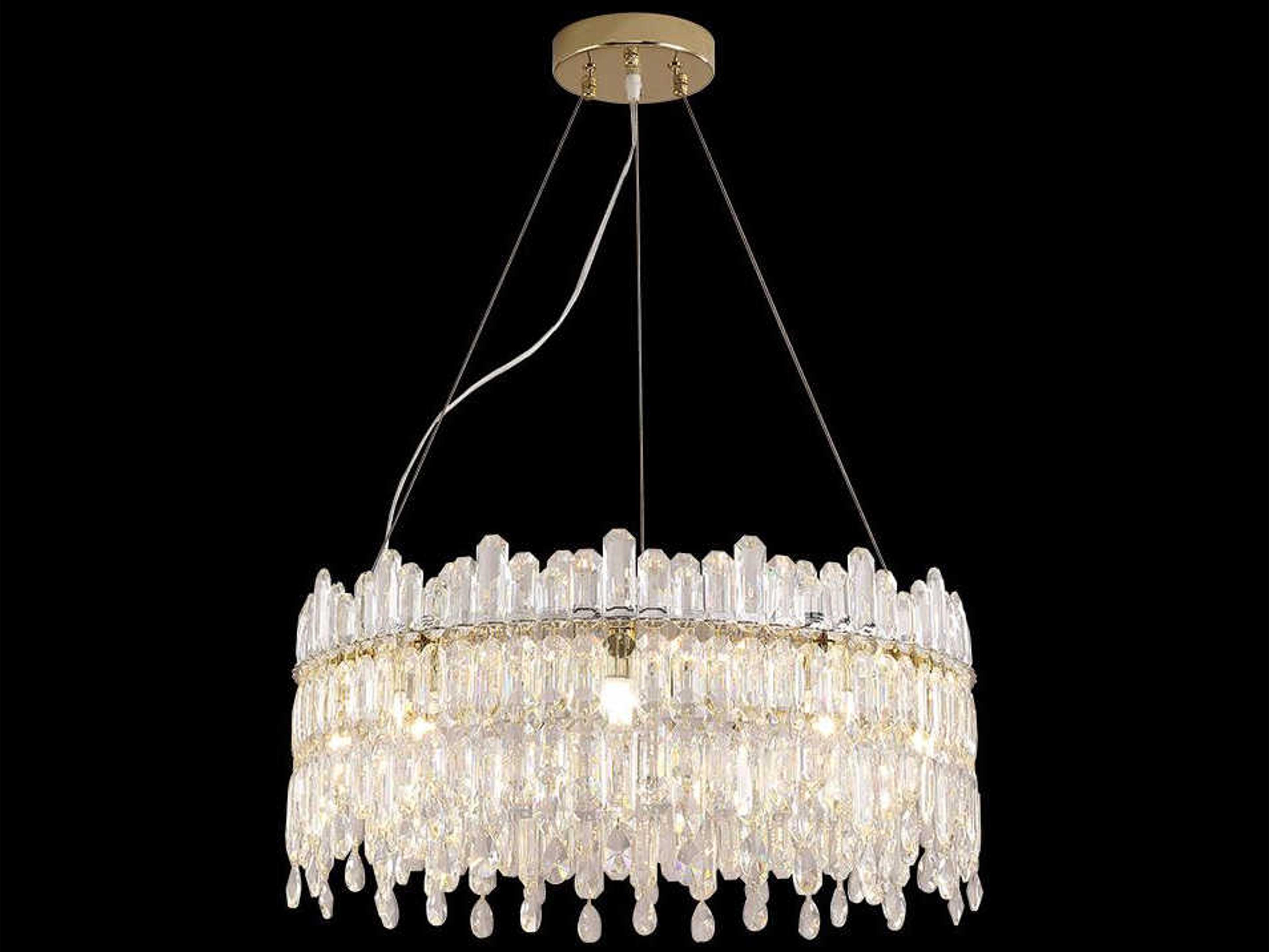 Royal Crown 9-Light Clear Gold Crystal Glass Drum Chandelier