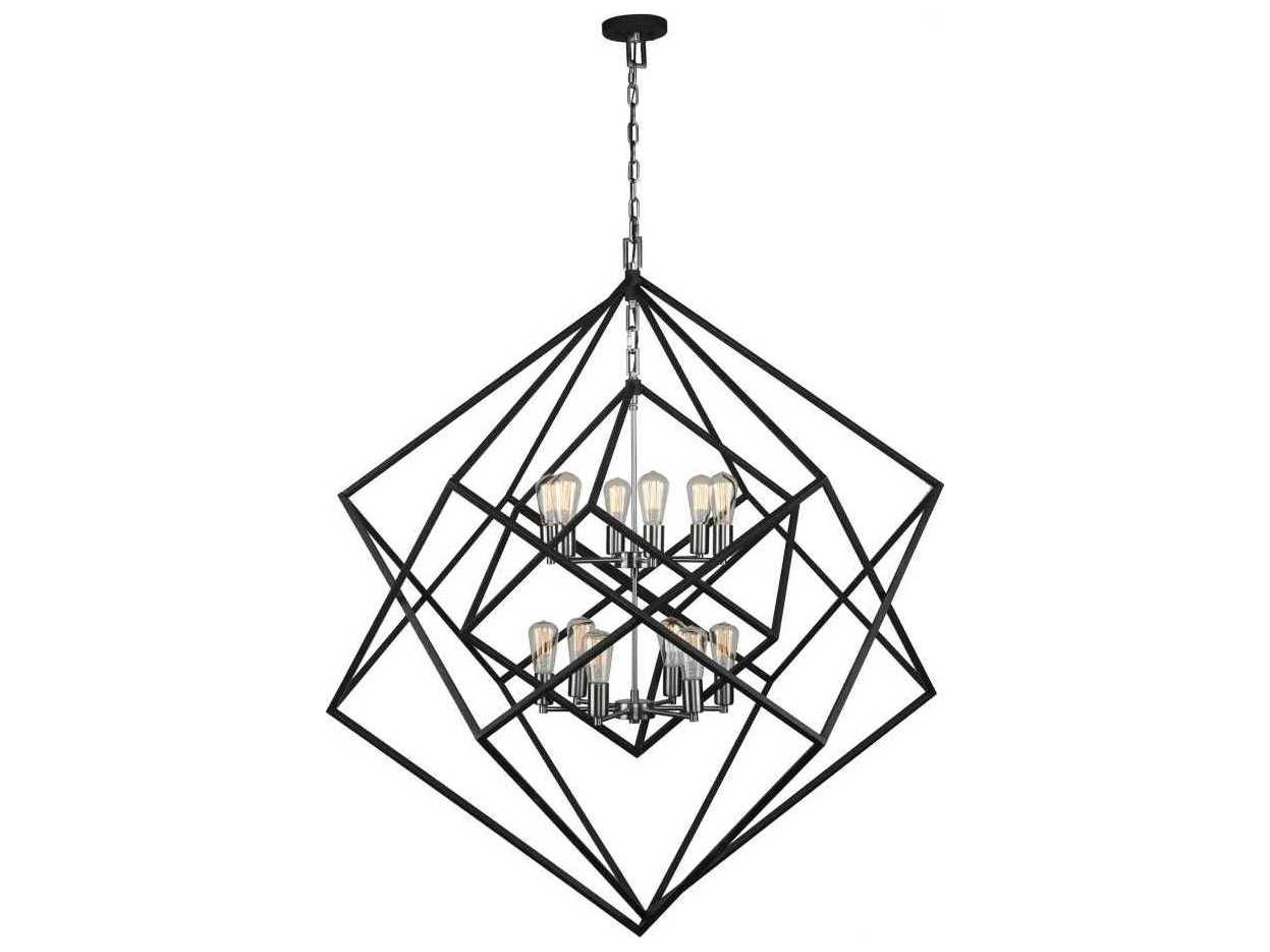 Artistry 12-Light Geometric Chandelier in Polished Nickel and Matte Black