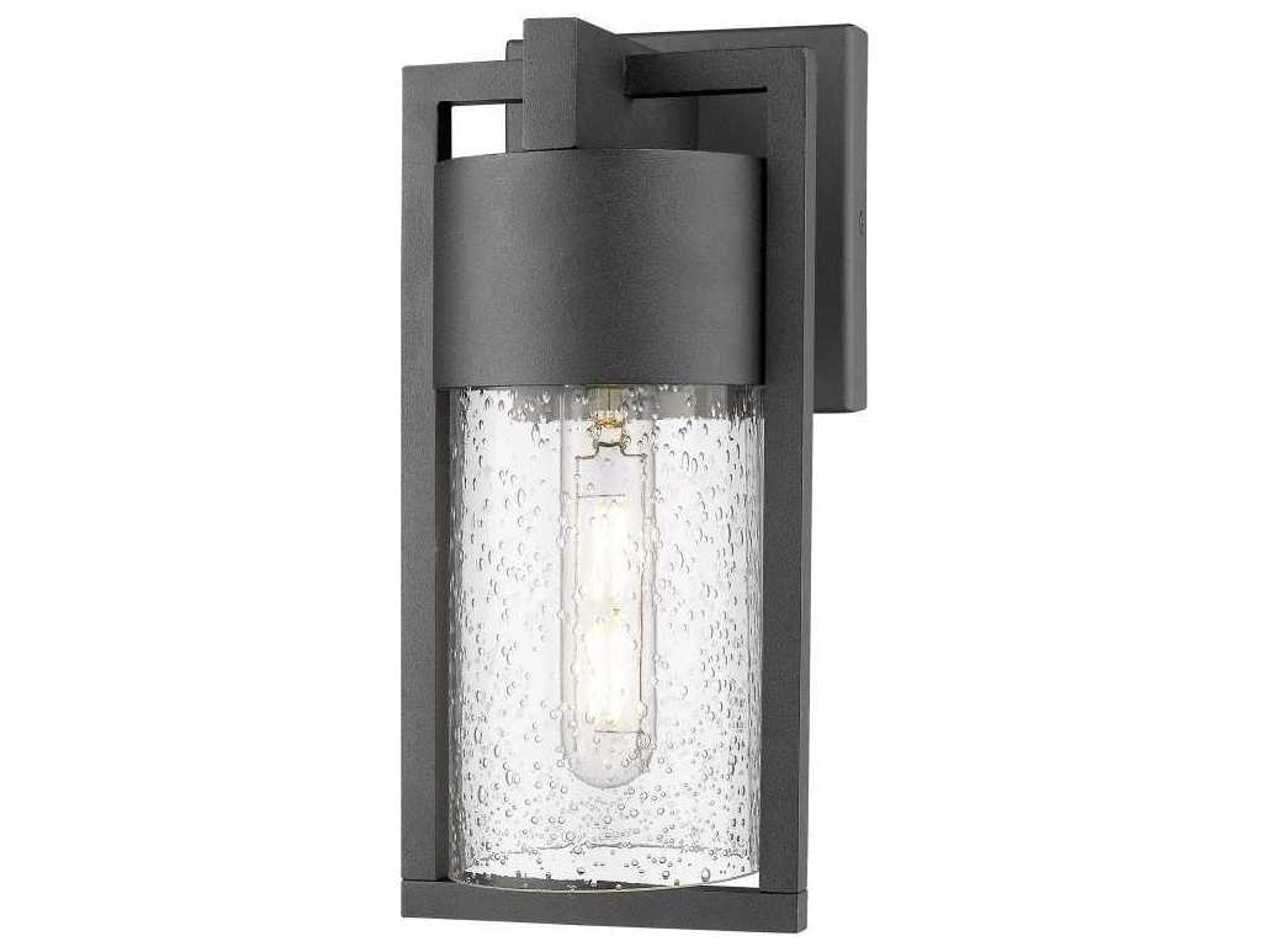 Bond Outdoor Wall Light in Black with Seeded Glass