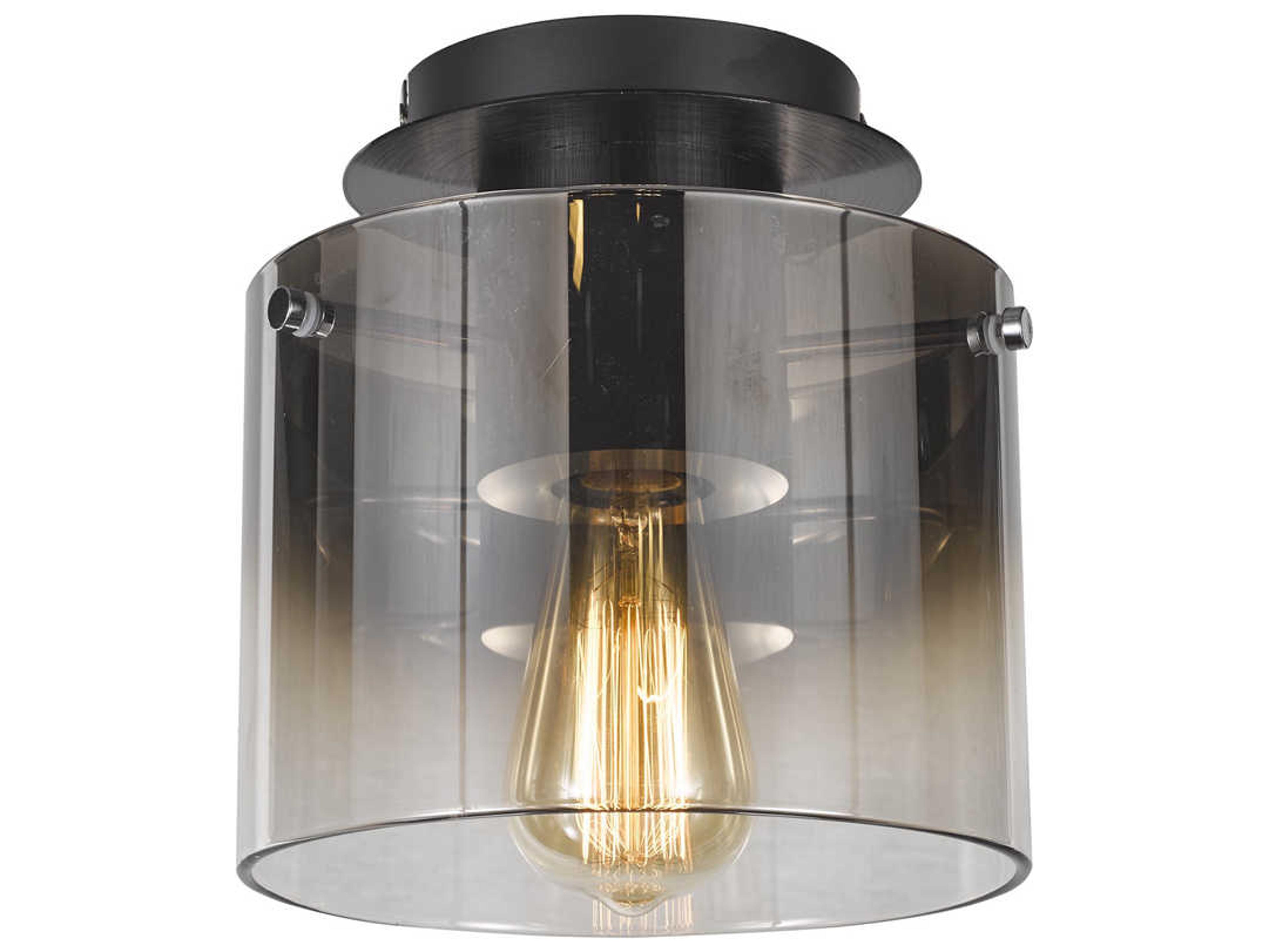 Henley Flush Mount Ceiling Light in Satin Black and Smoke Glass