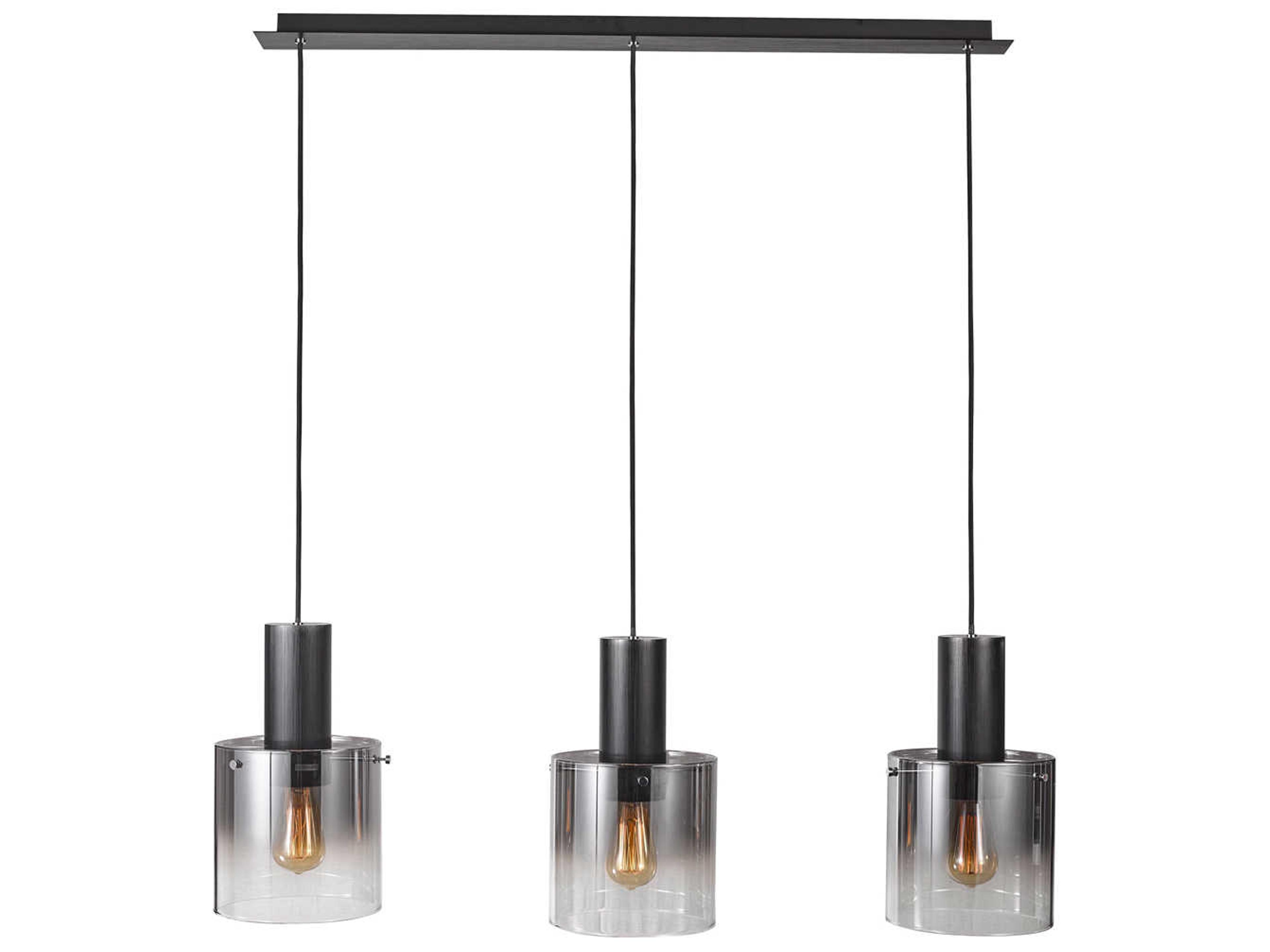 Henley 3 Light Linear Island Pendant Satin Black Smoke Glass