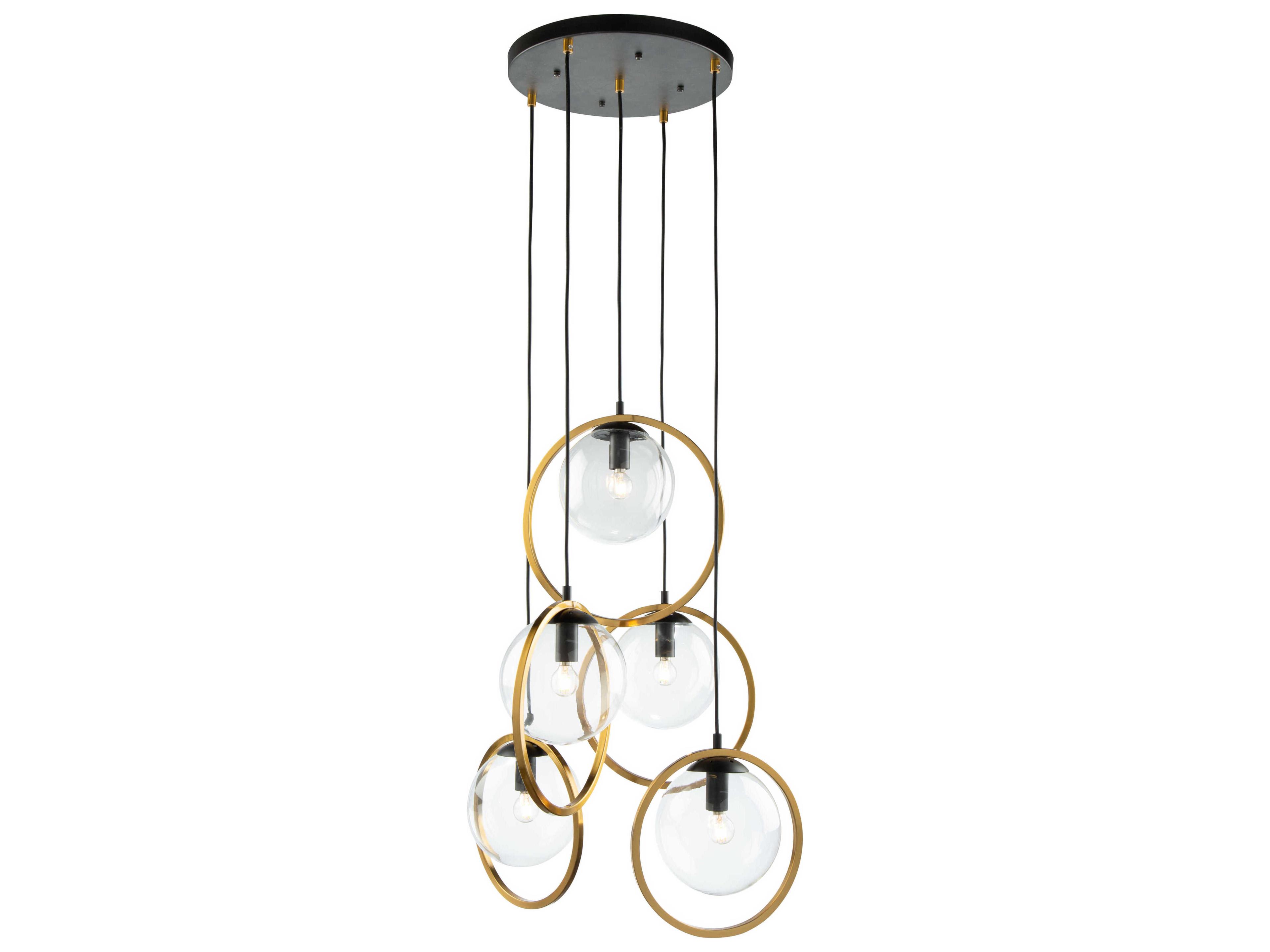 Lugano 5 Light Pendant in Black and Vintage Brass