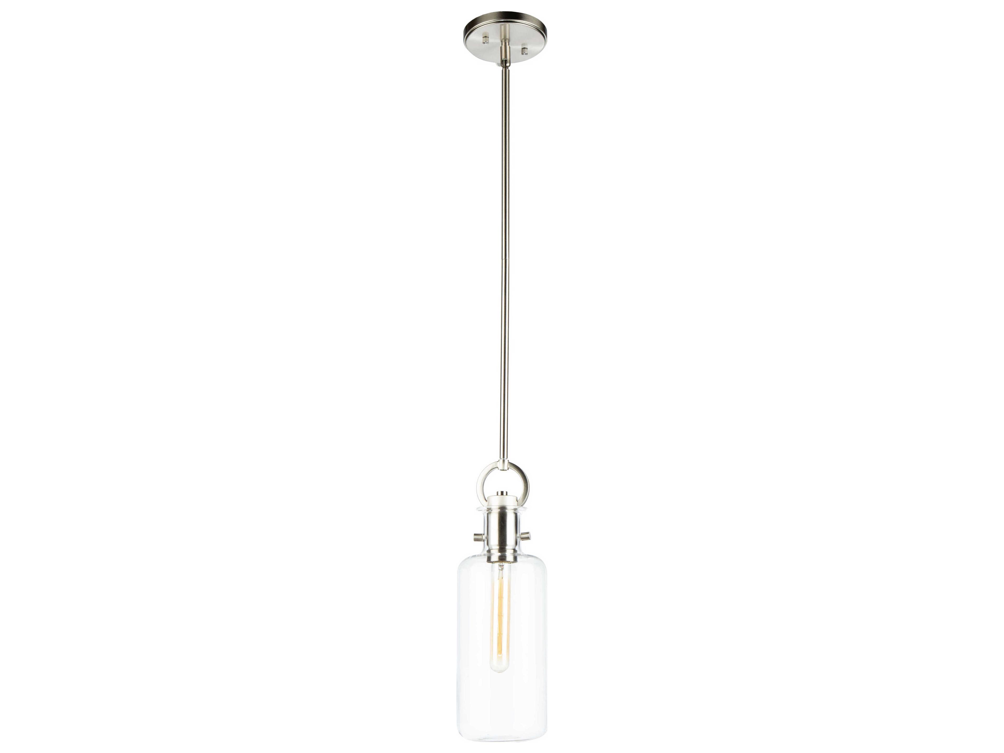 Artcraft Single 1-Light Satin Nickel Glass LED Cylinder Mini Pendant