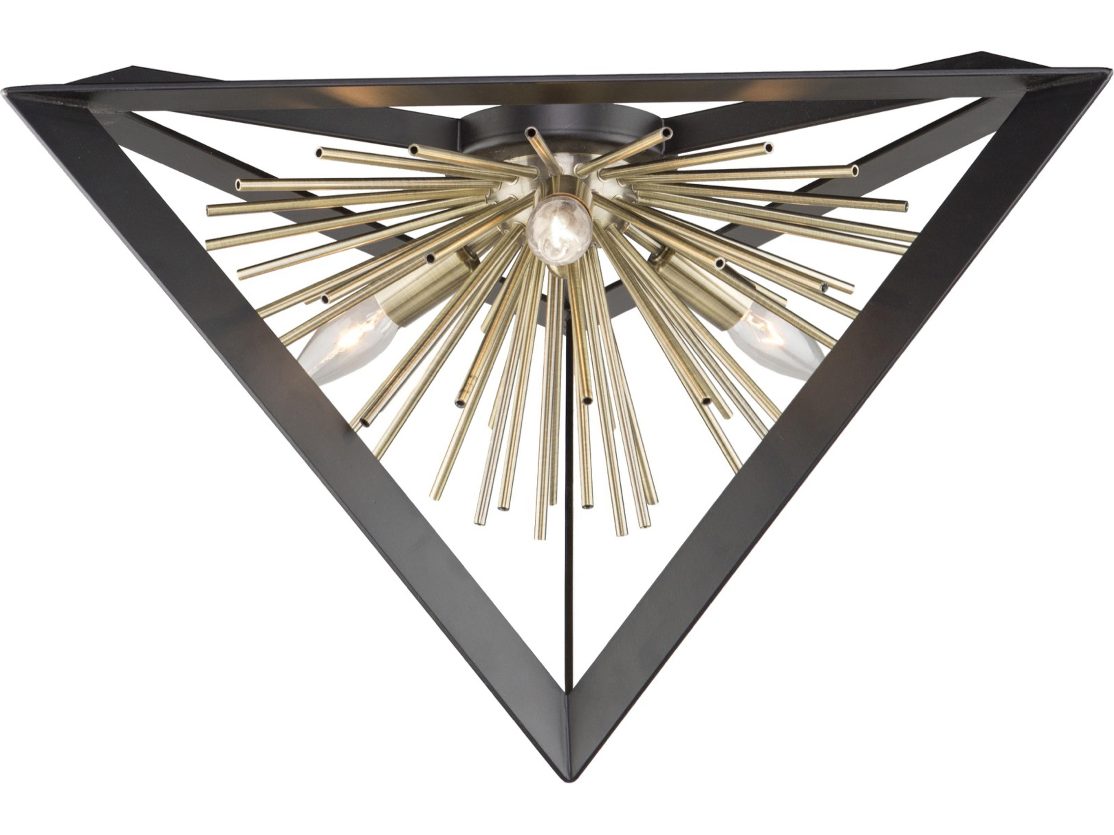 Sunburst Flush Mount Ceiling Light Modern Matte Black and Satin Brass