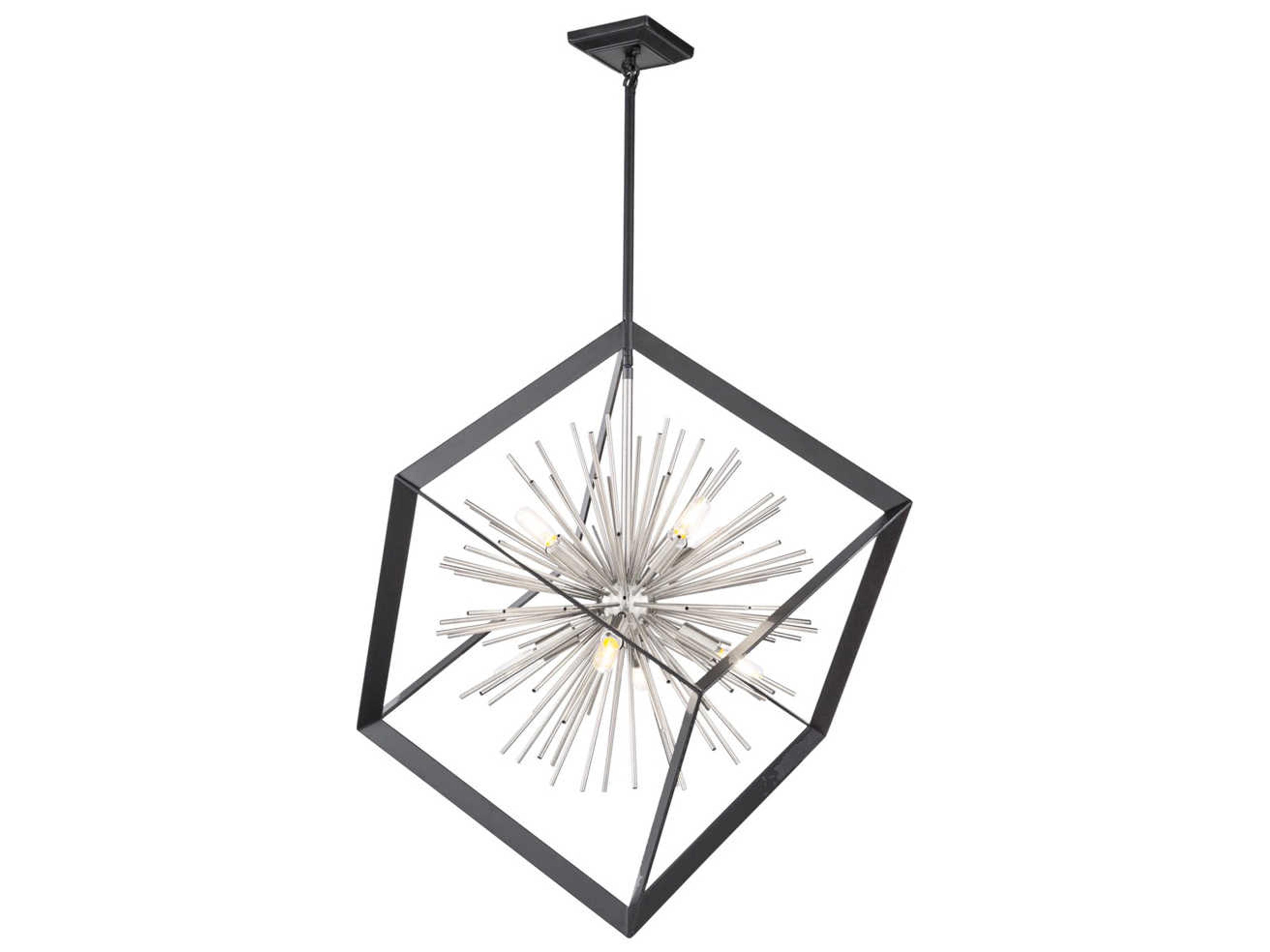 Sunburst 8-Light Chandelier in Matte Black and Chrome