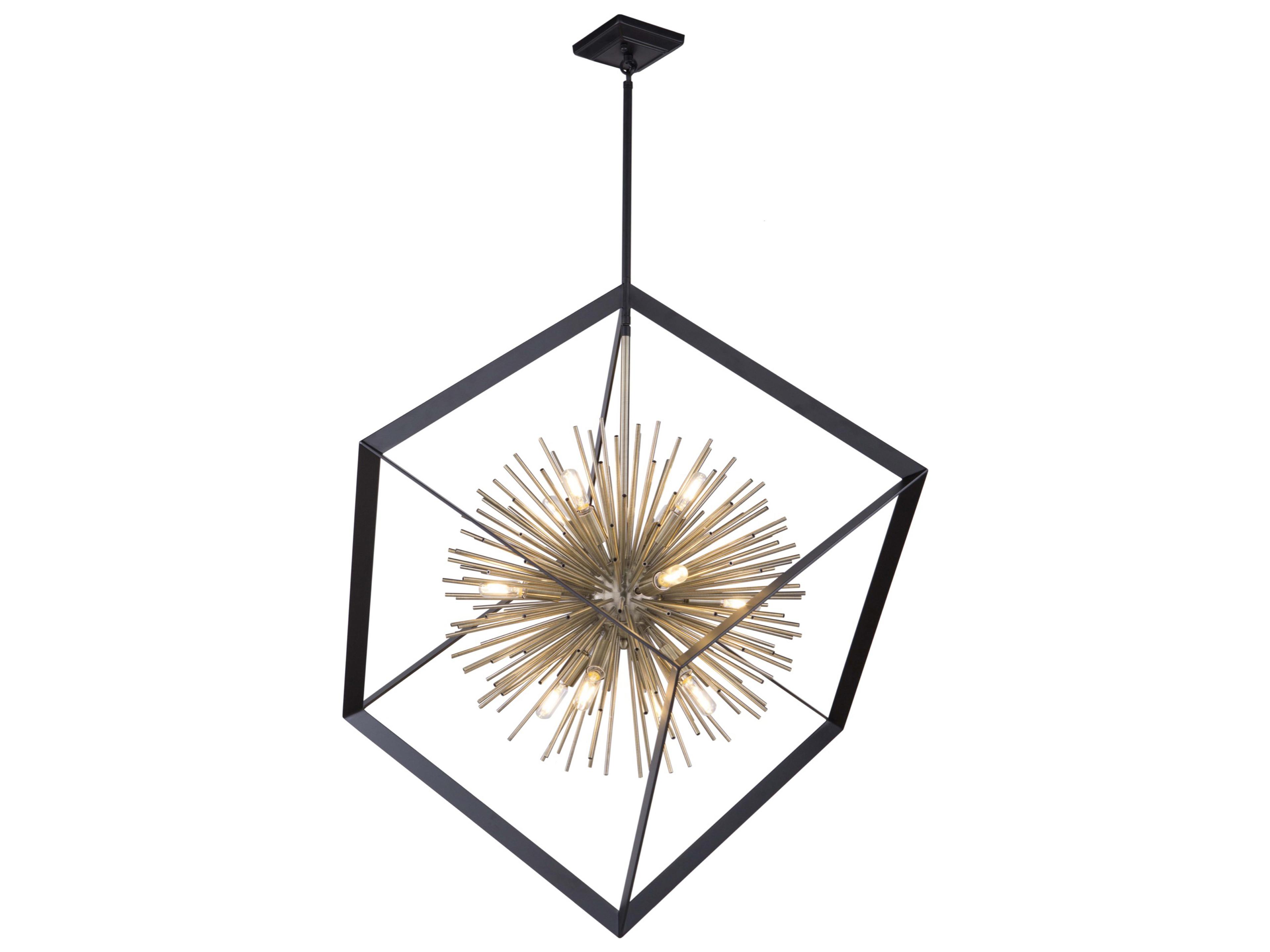 12-Light Chandelier Sunburst Matte Black and Satin Brass
