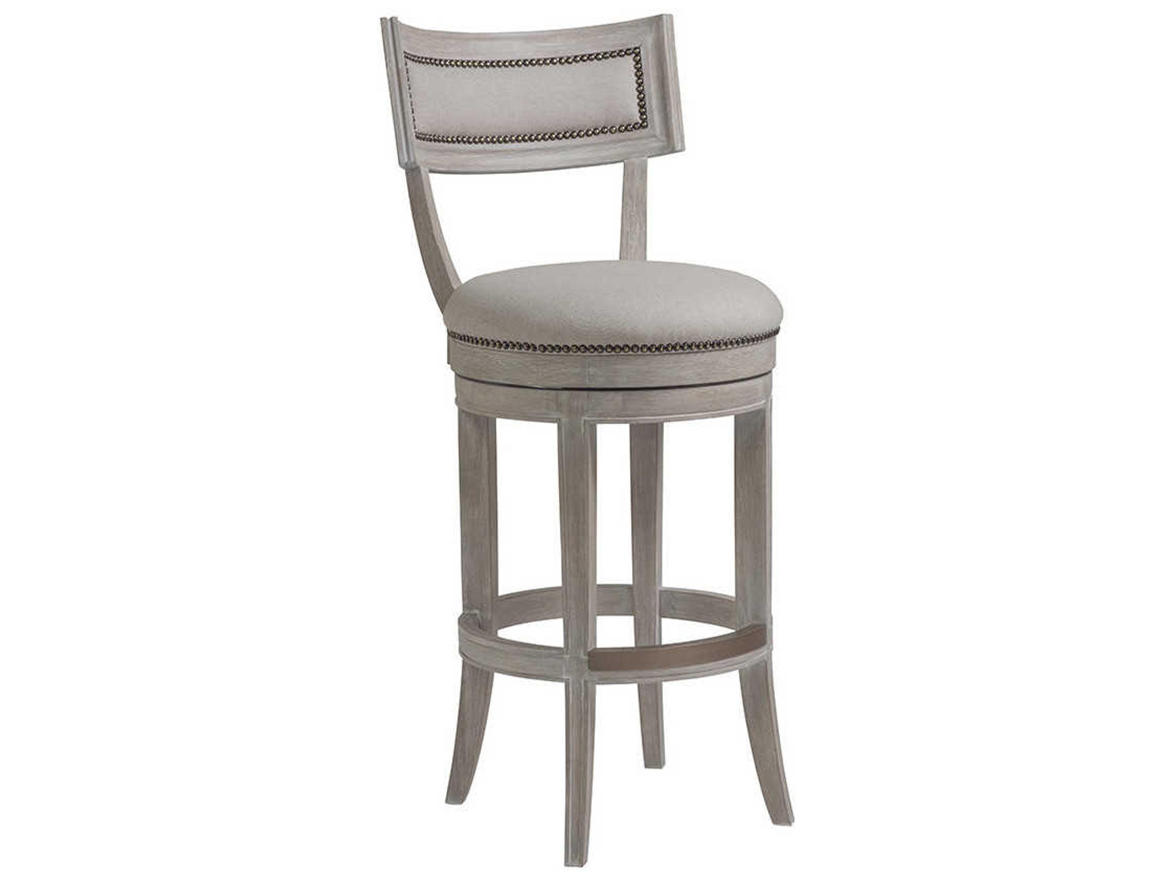 Home Aperitif Swivel Bar Stool in Greige Fabric and White Wash