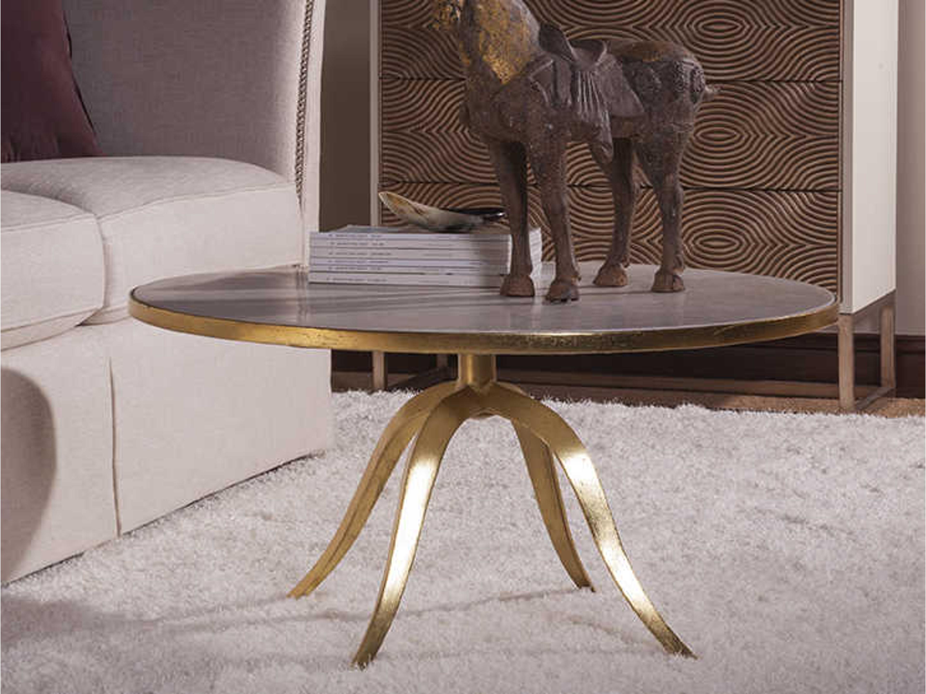 Artistica Crystal Stone Round White Fossil With Gold Foil Cocktail Table