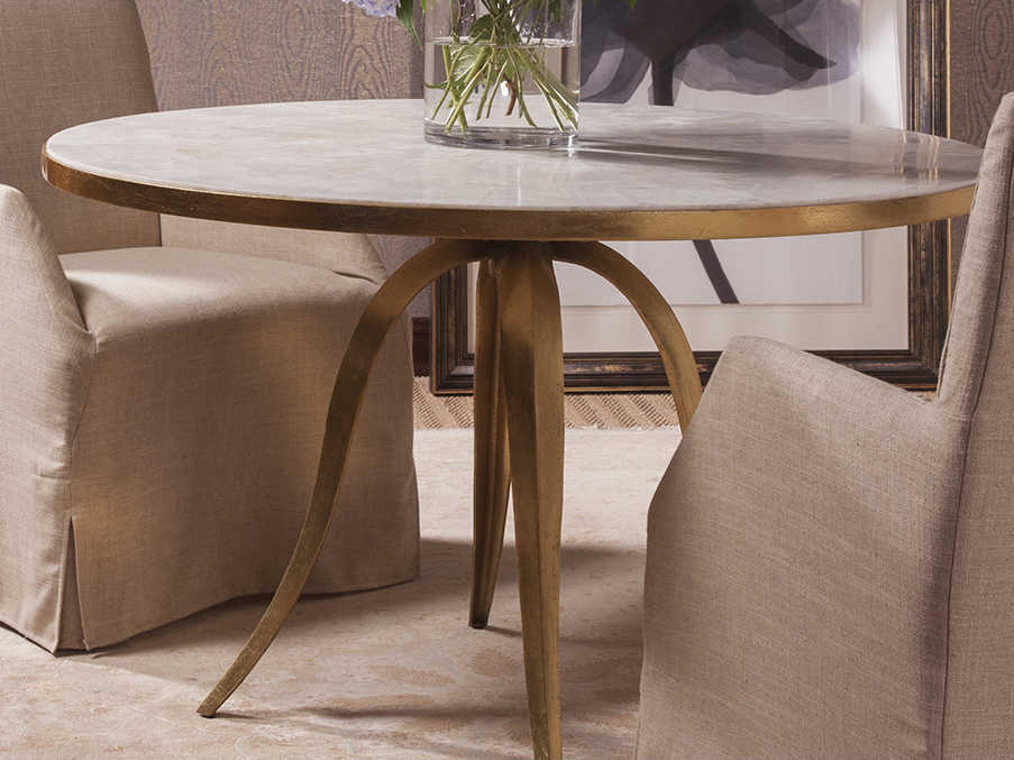Artistica Crystal Stone Round White Fossil With Gold Leaf Dining Table