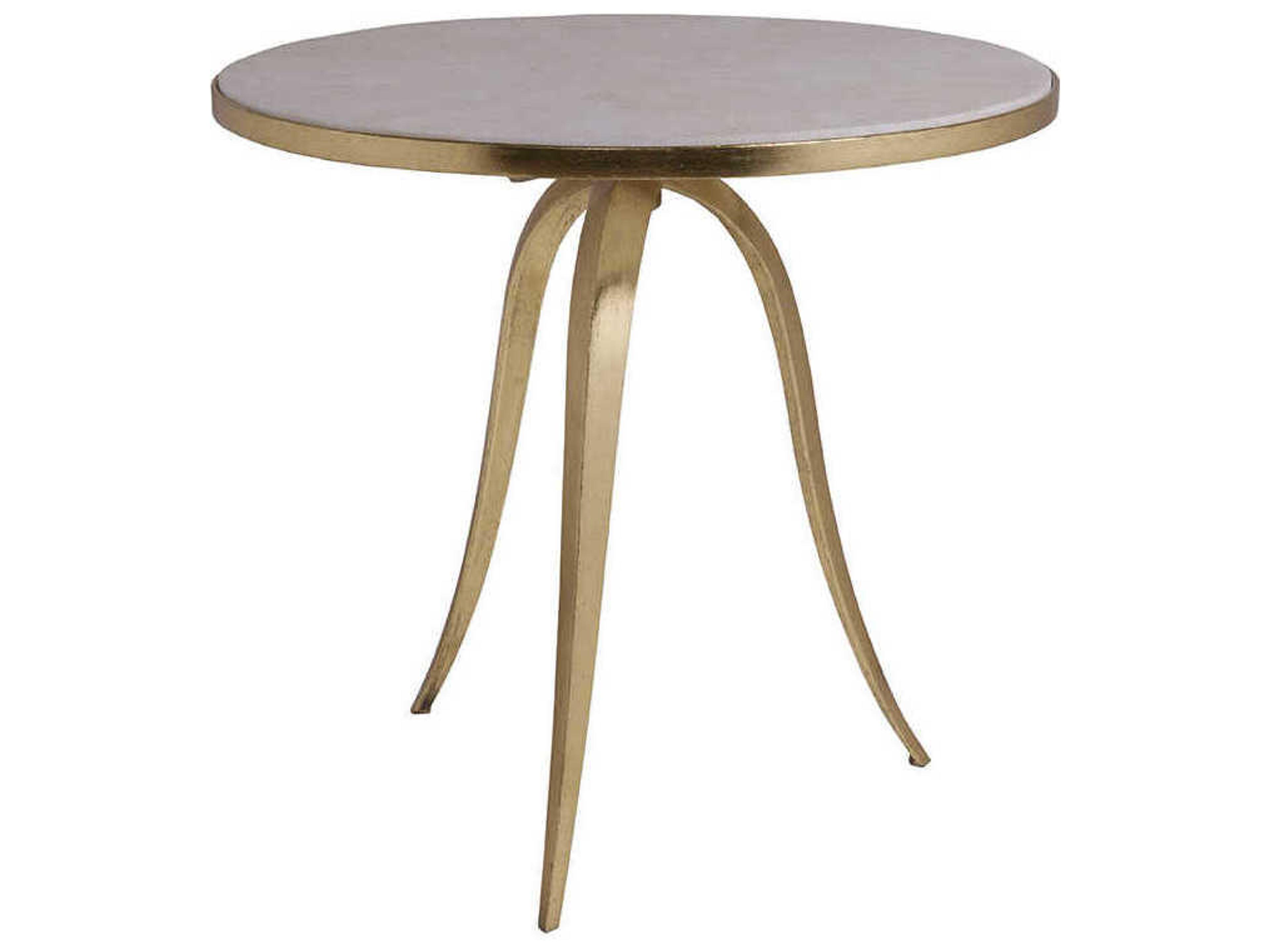 Crystal Stone Round White Fossil With Gold Foil End Table