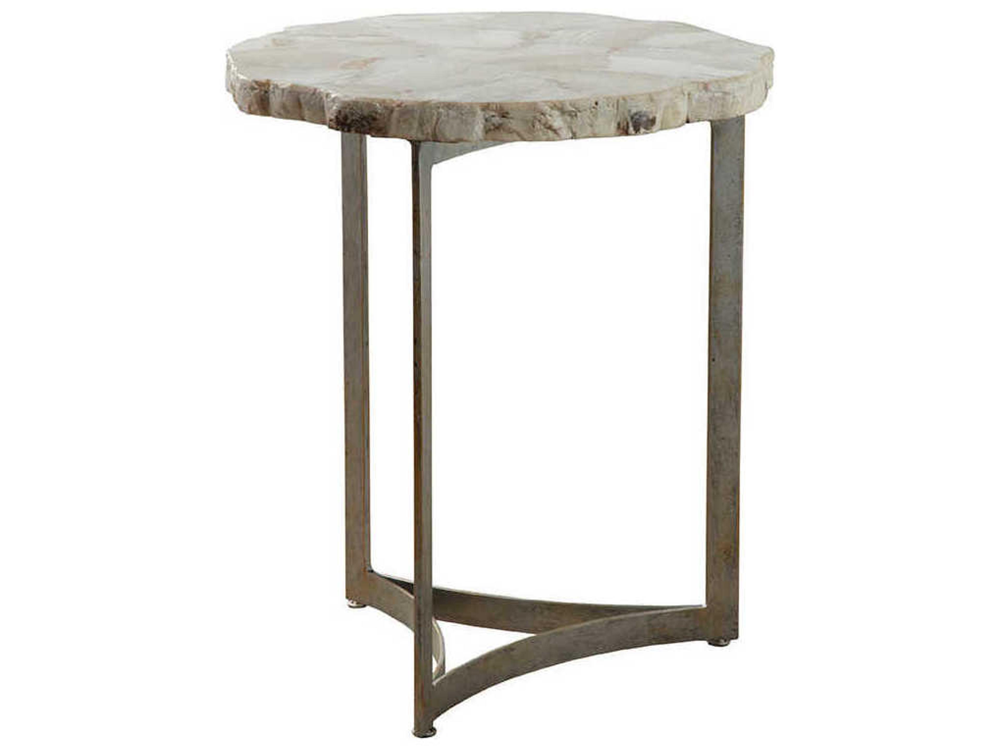 Gregory Round Fossilized White Clam Shell With Antique Iron End Table