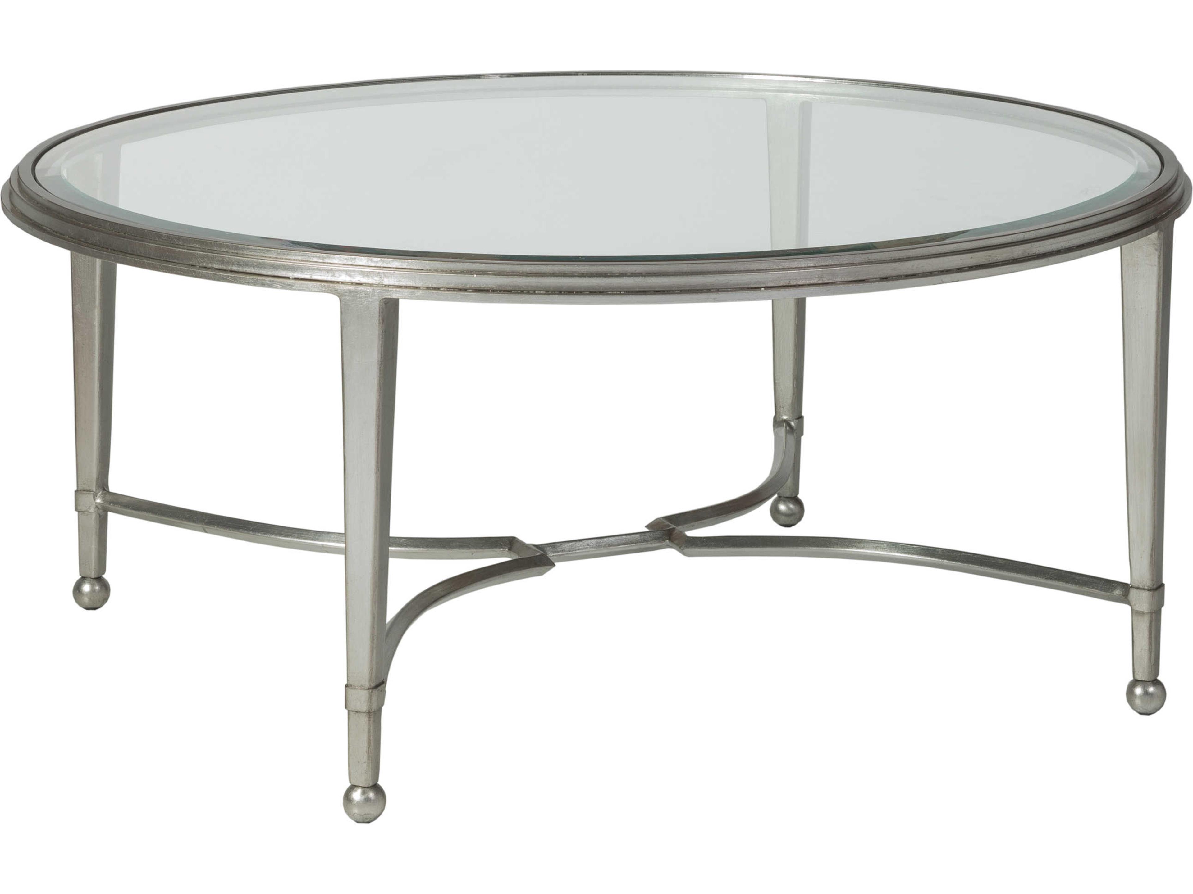 Artistica Metal Designs Sangiovese Round Glass Antique Silver Leaf Cocktail Table
