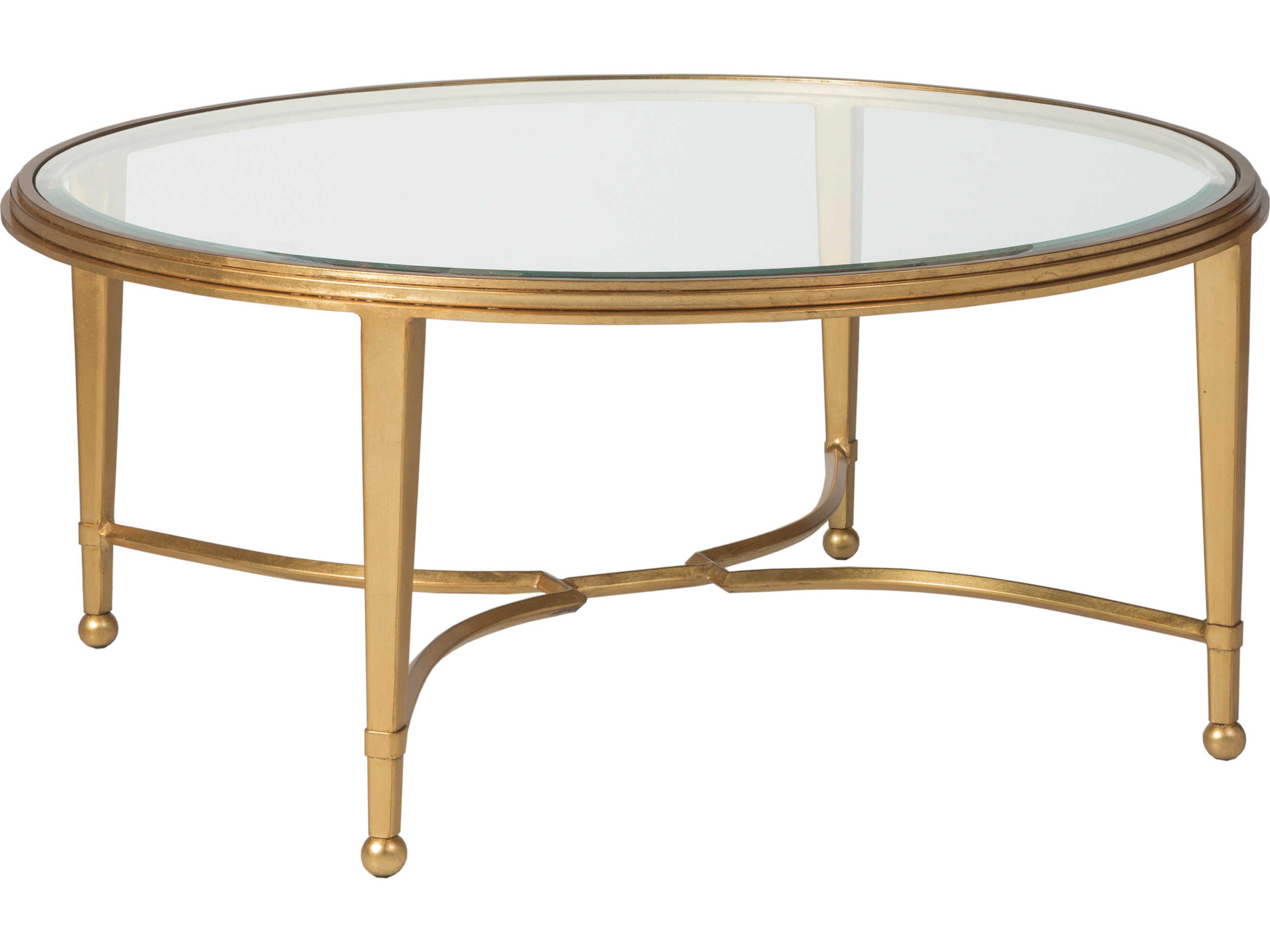 Artistica Metal Designs Sangiovese Round Glass Antique Gold Leaf Cocktail Table