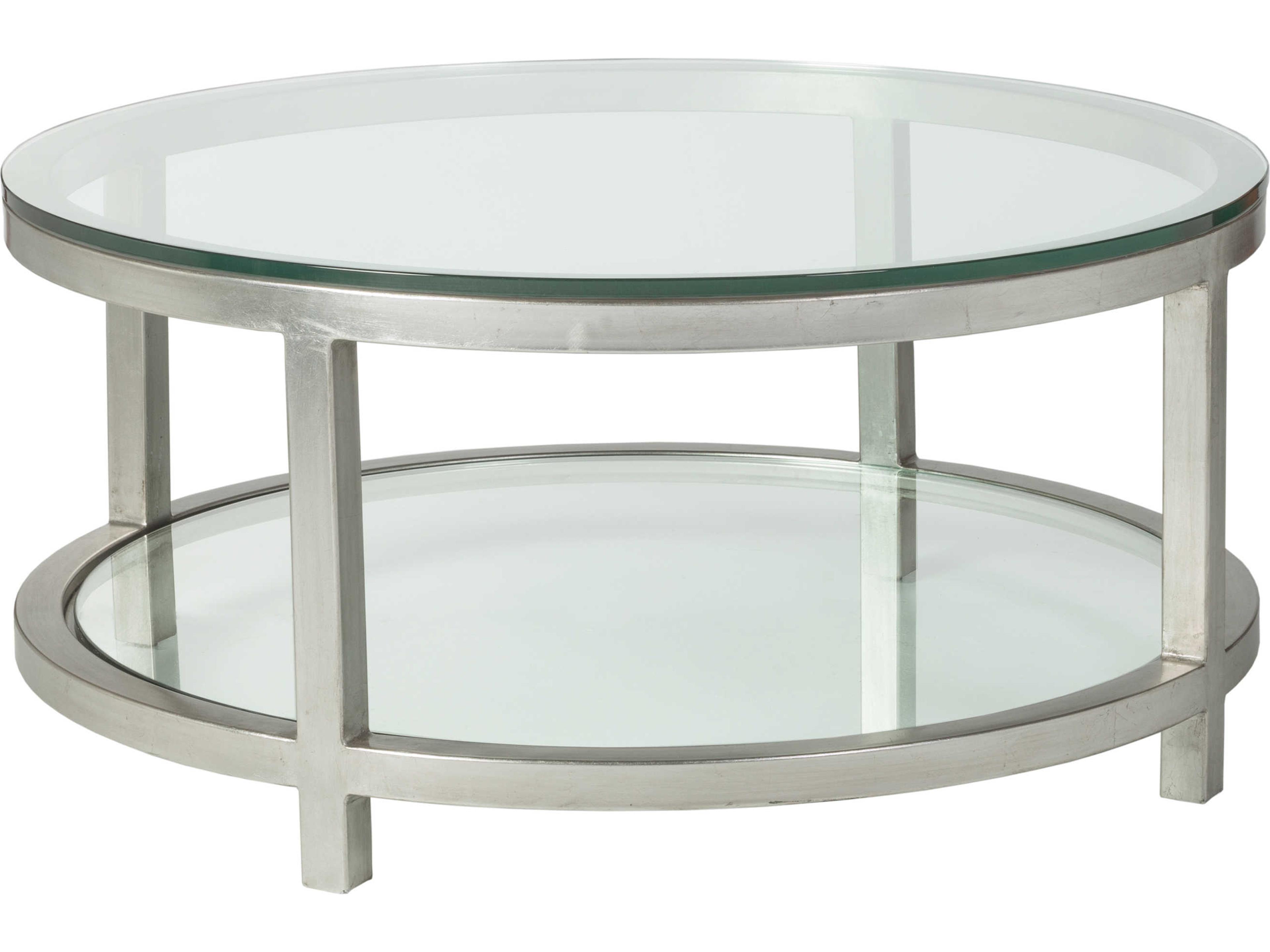 Metal Designs Per Se Round Glass Antique Silver Leaf Cocktail Table