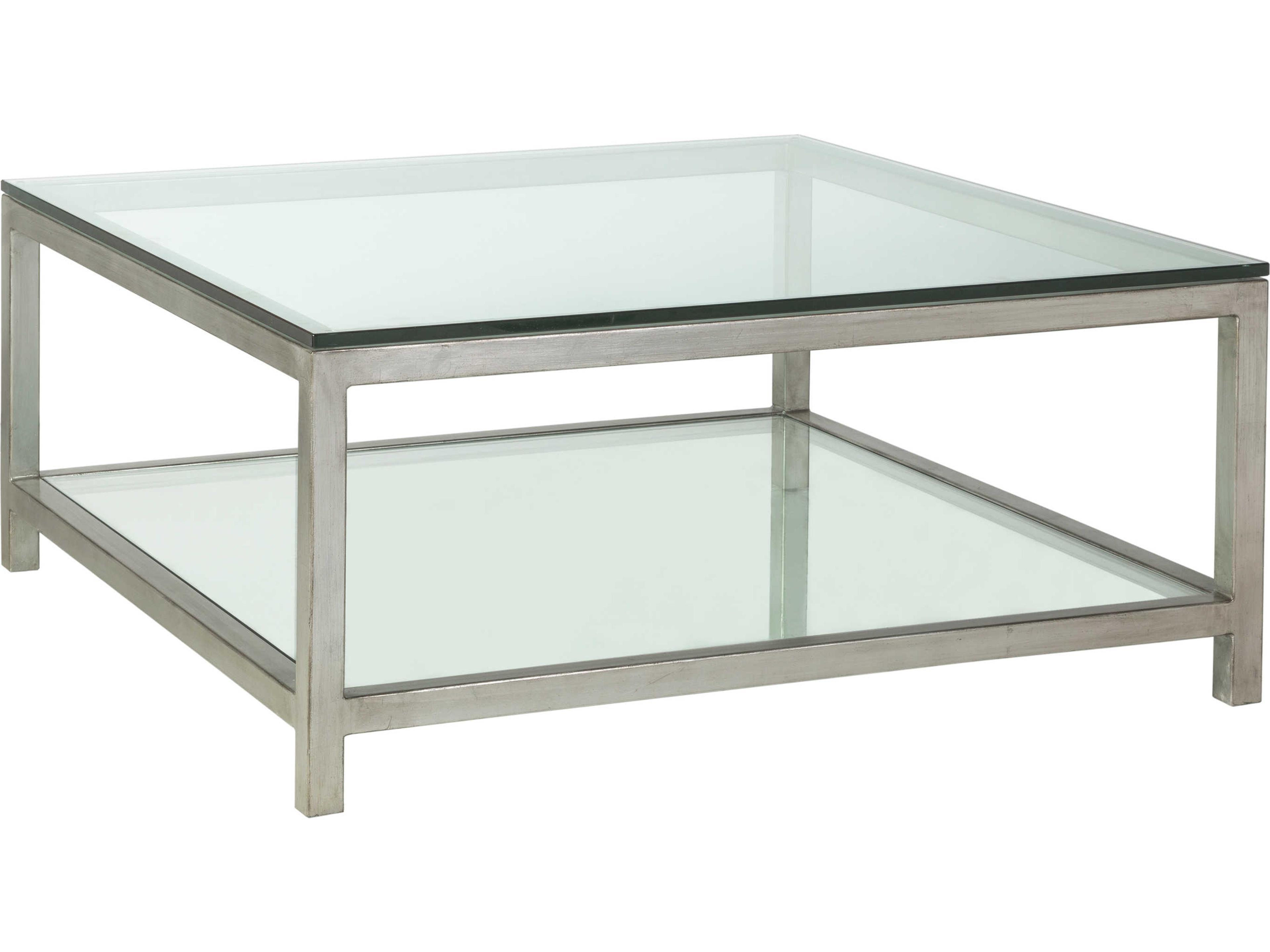 Metal Designs Per Se Square Glass Antique Silver Leaf Cocktail Table
