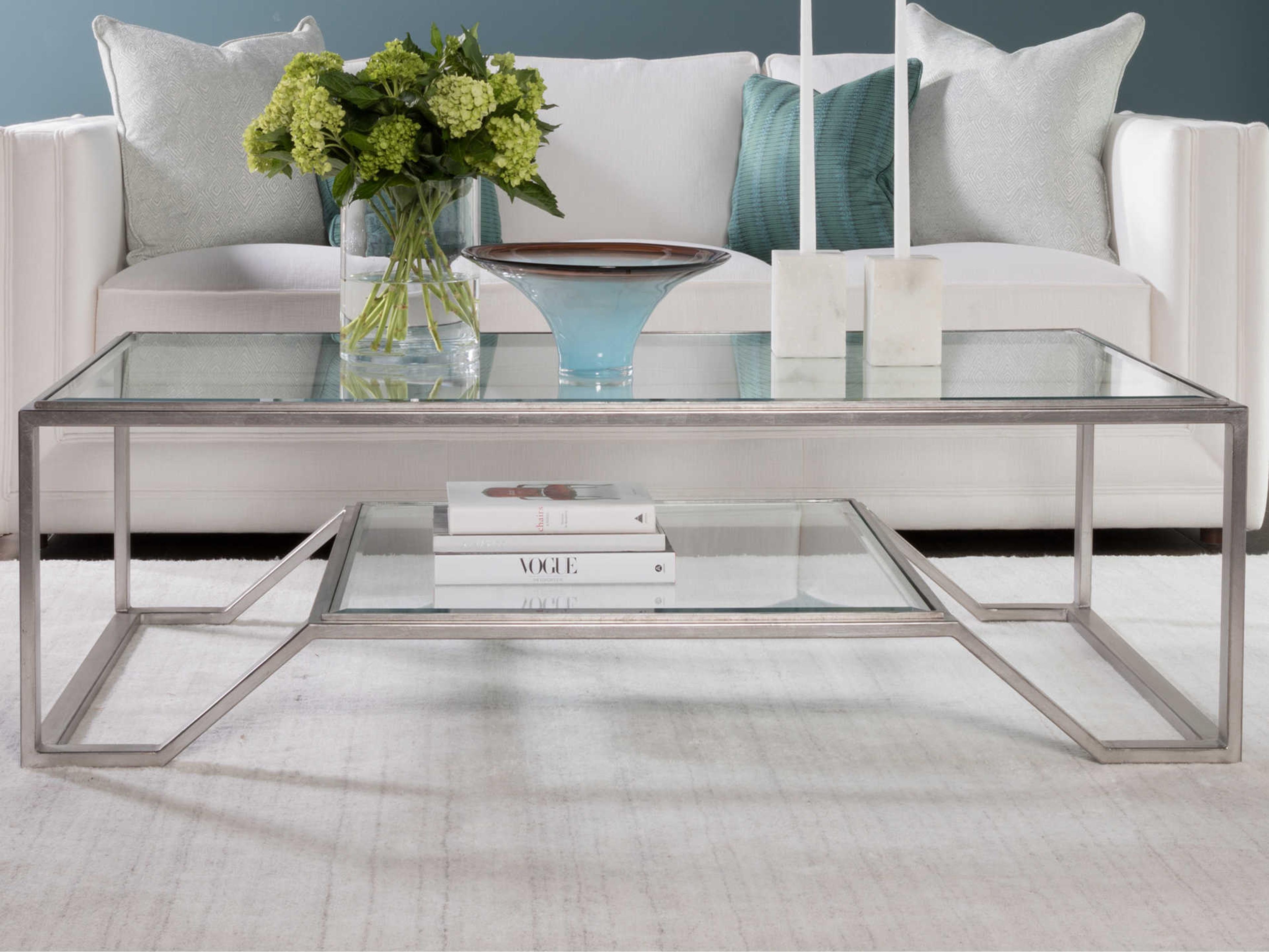 Artistica Metal Designs Byron Rectangular Glass Silver Leaf Cocktail Table