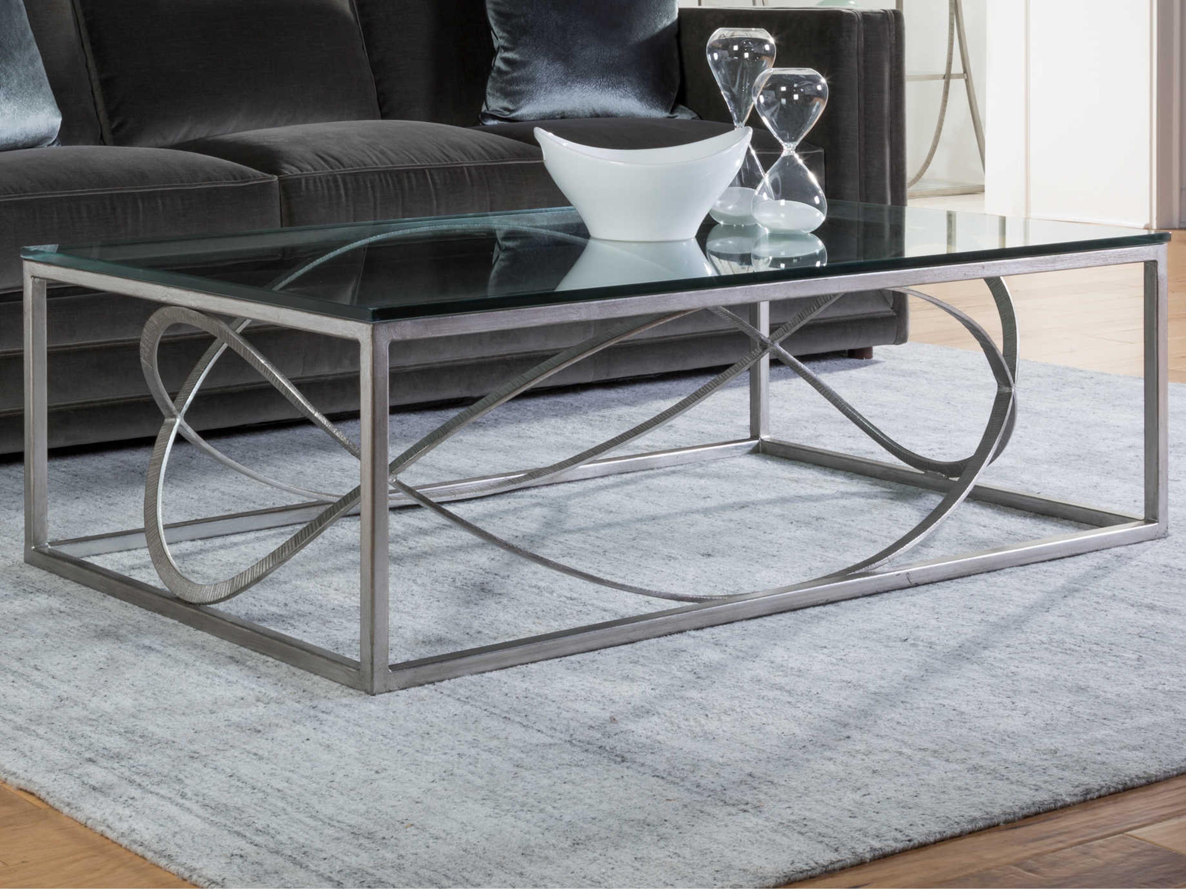 Artistica Metal Designs Ellipse Rectangular Glass Silver Leaf Cocktail Table