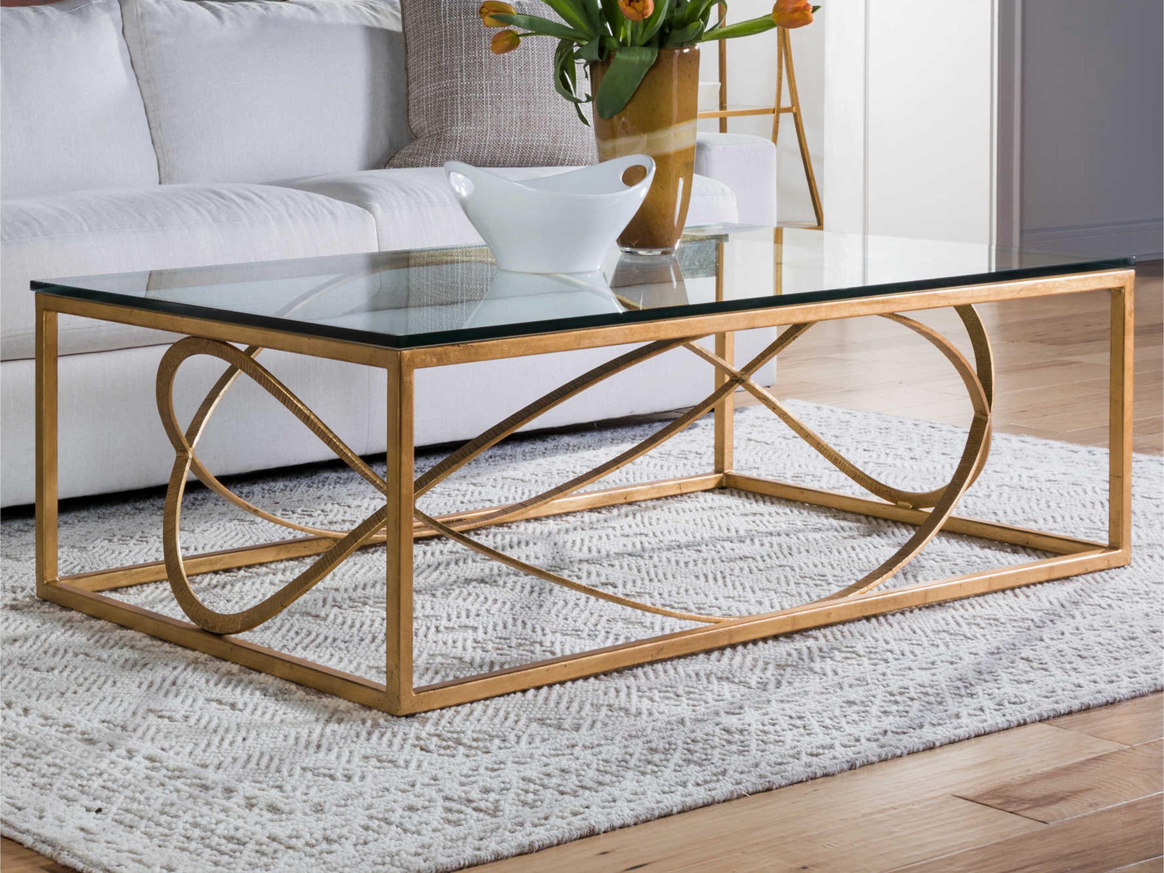 Artistica Metal Designs Ellipse Rectangular Glass Gold Leaf Cocktail Table