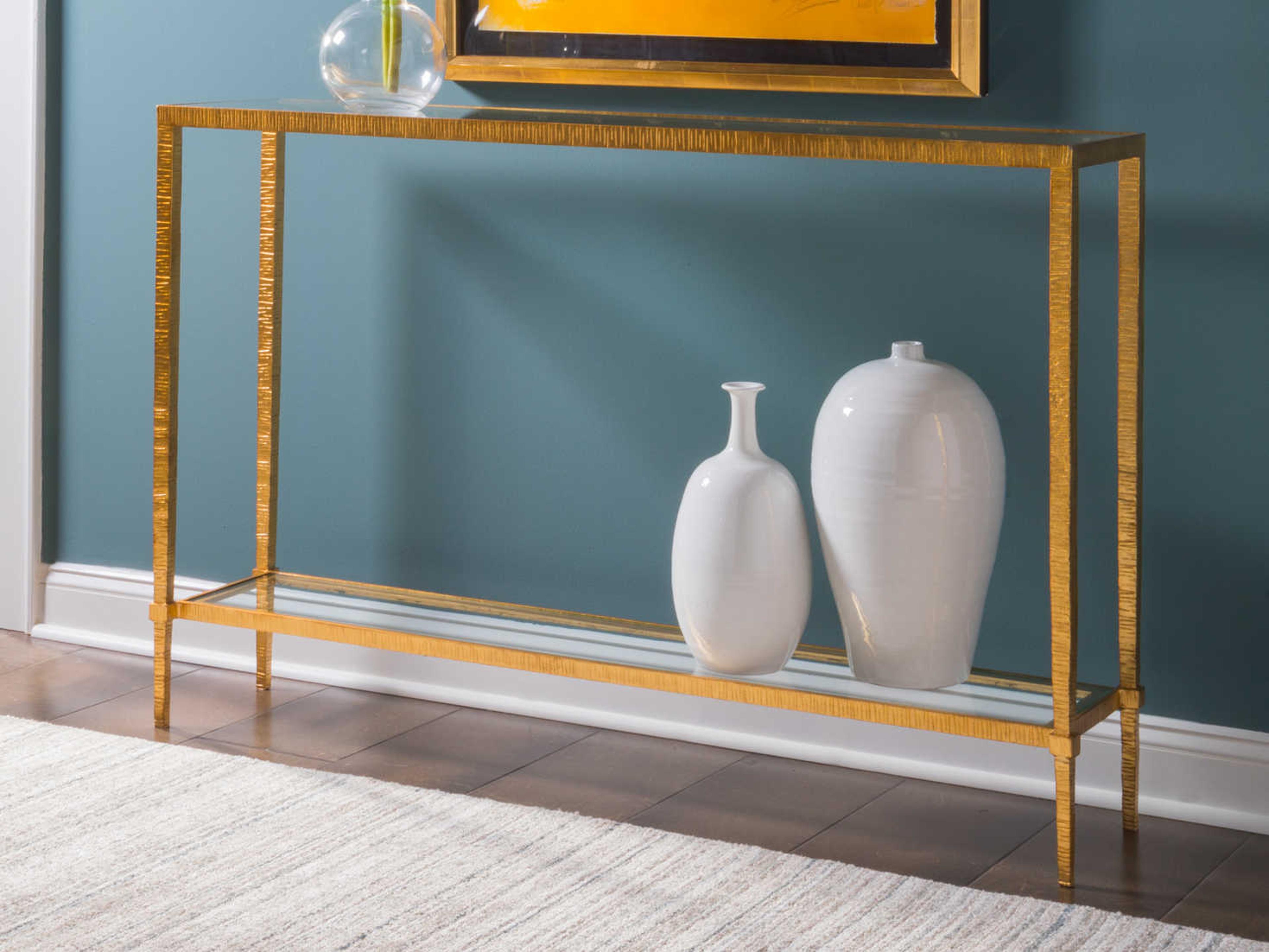 Artistica Metal Designs Claret Rectangular Glass Gold Leaf Console Table