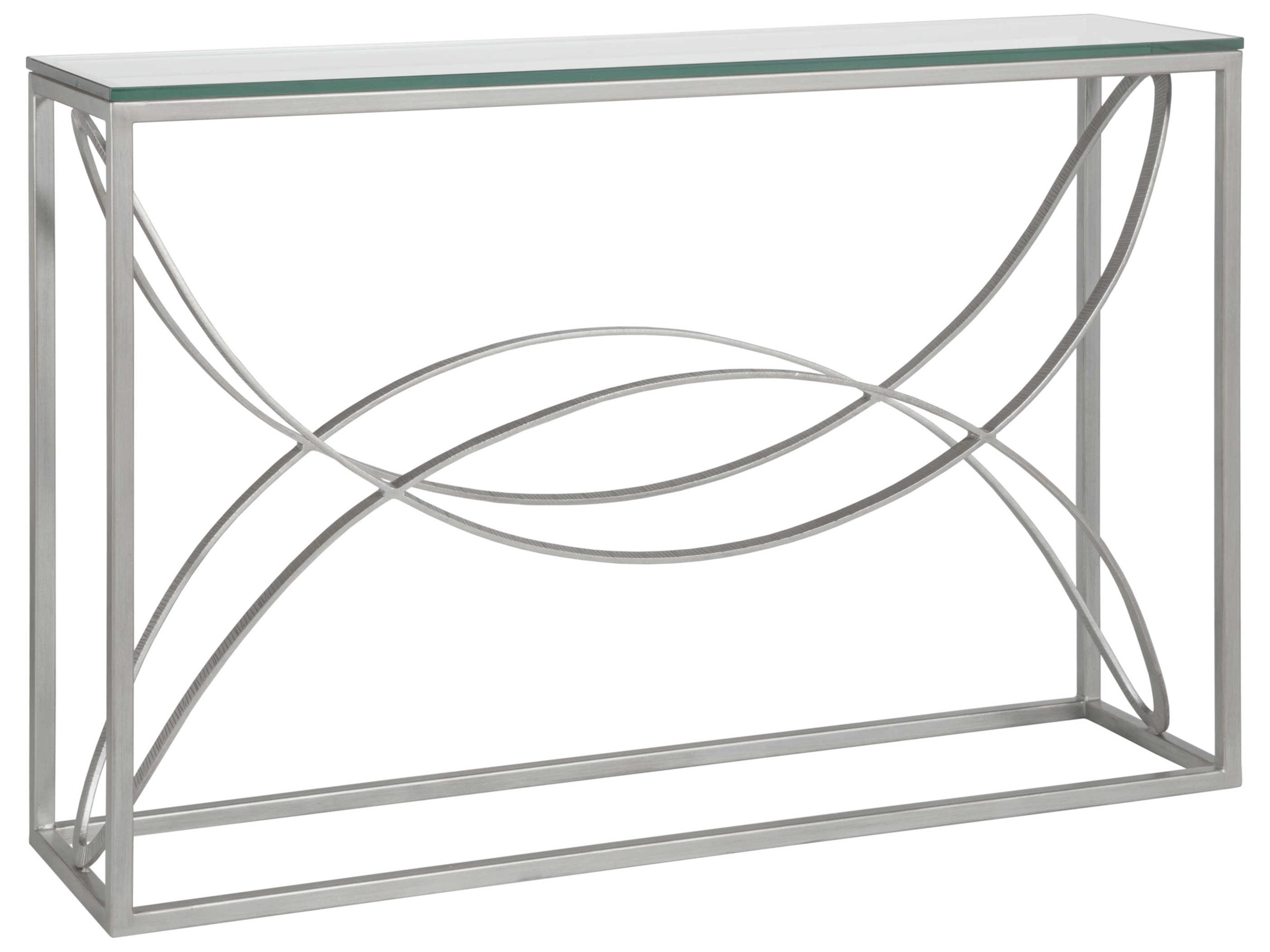 Metal Designs Ellipse Rectangular Glass Argento Console Table