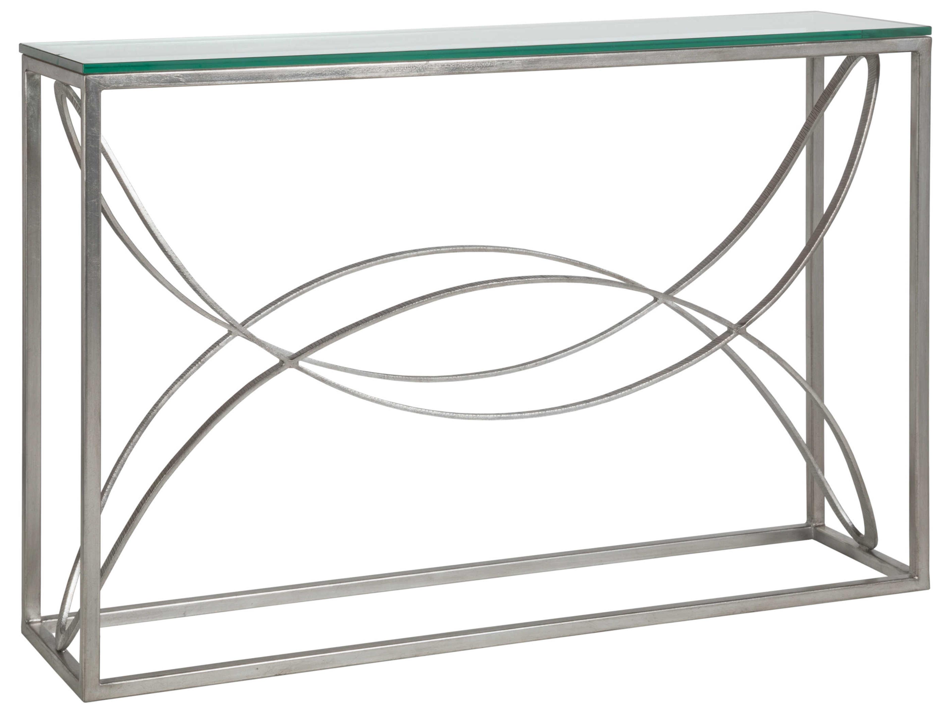 Metal Designs Ellipse Rectangular Glass Silver Leaf Console Table