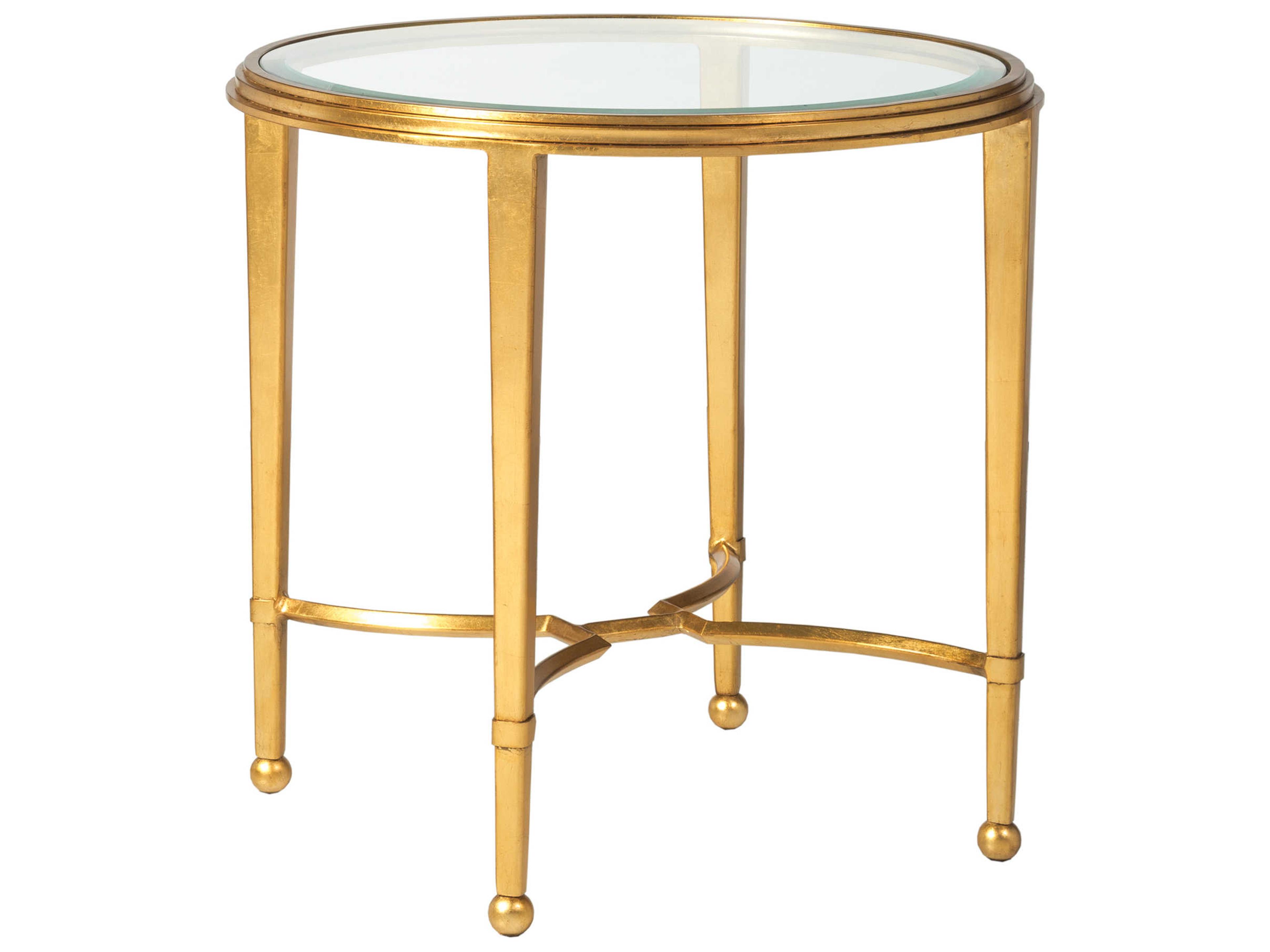 Artistica Metal Designs Sangiovese Round Glass Antique Gold Leaf End Table